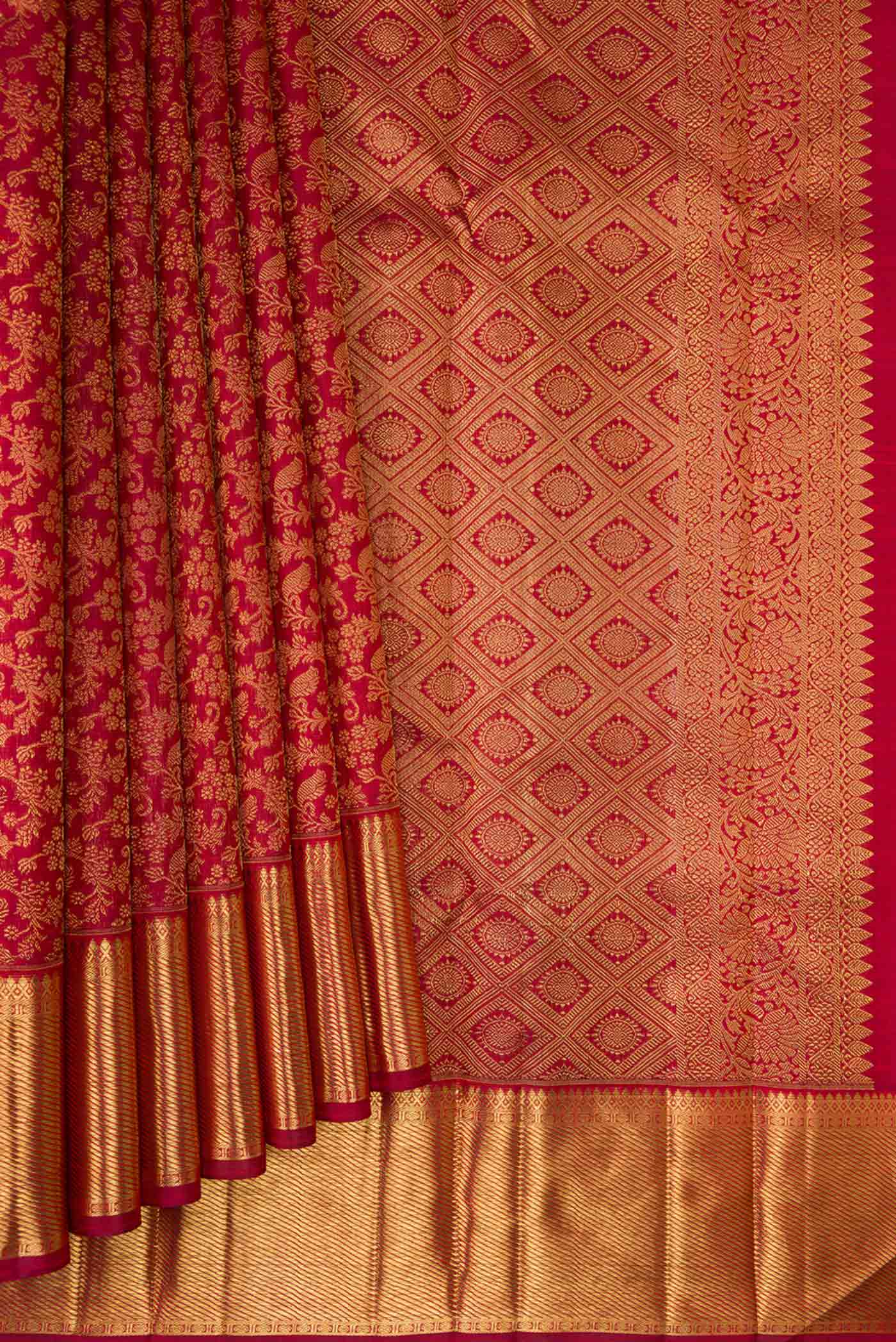 Pure Silk Pure Zari Maroon Dual Tone Kanjivaram Saree - Image 4