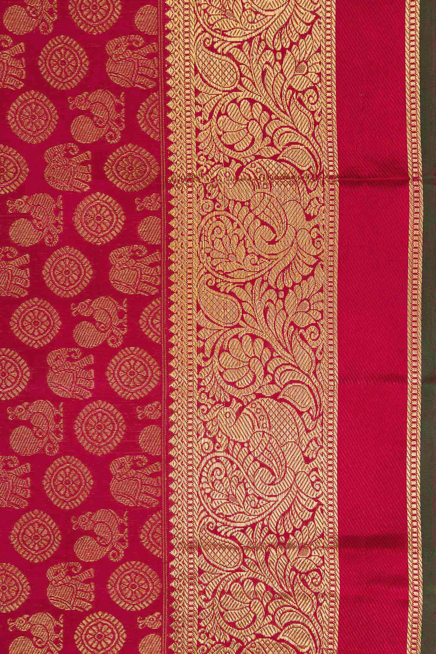 Pure Silk Pure Zari Maroon Dual Tone Kanjivaram Tissue Saree - Image 3