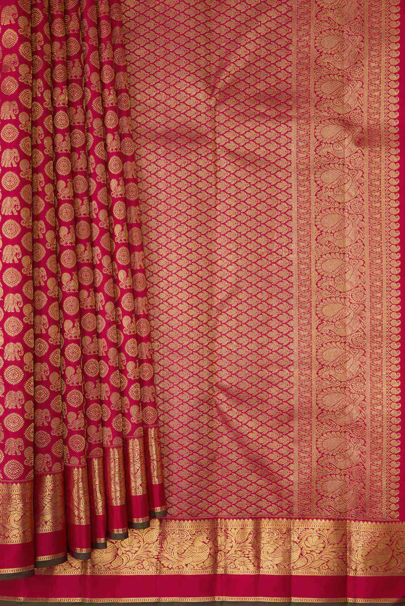 Pure Silk Pure Zari Maroon Dual Tone Kanjivaram Tissue Saree - Image 4