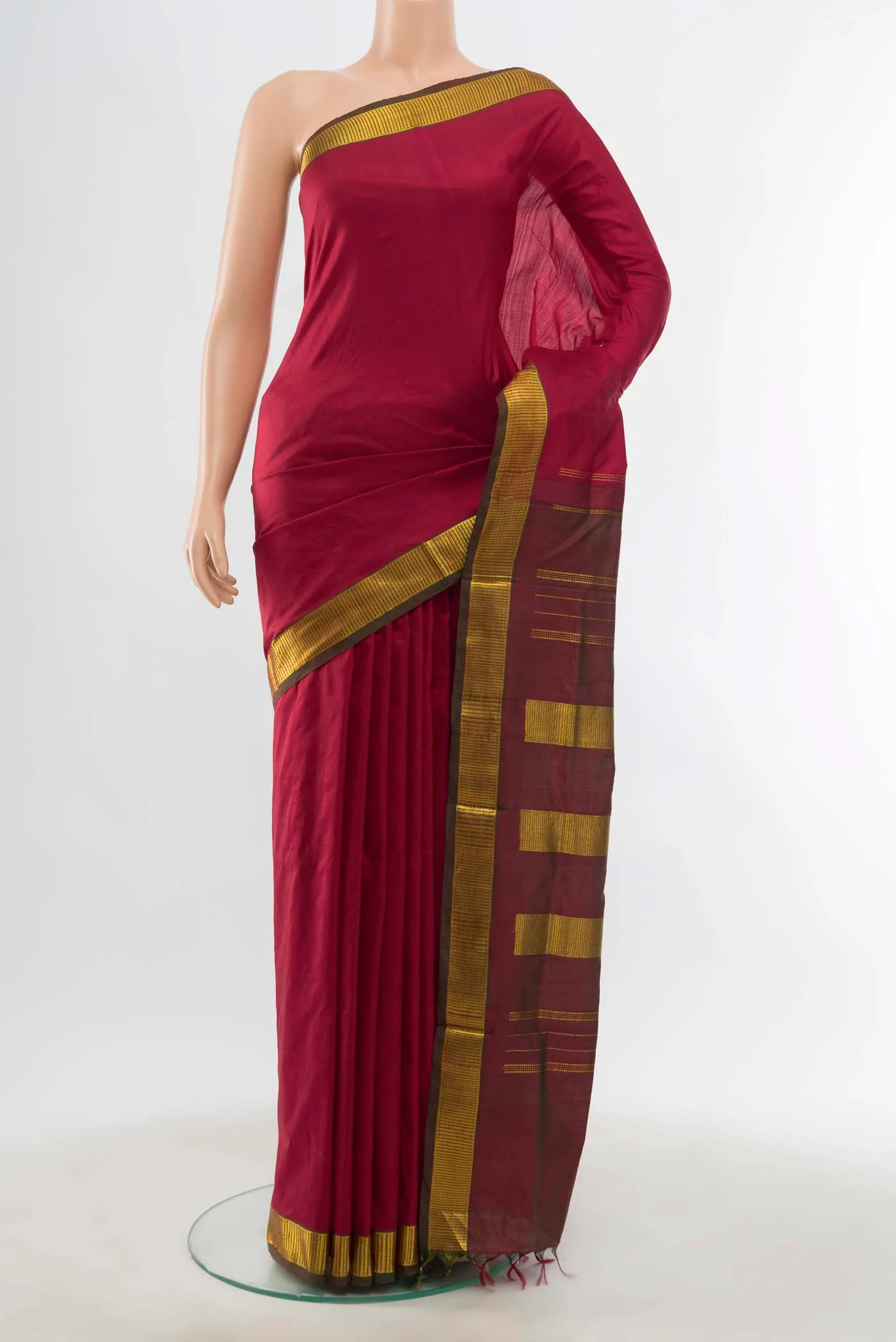 Pure Silk Pure Zari Maroon Kanchipuram Nine Yards Saree