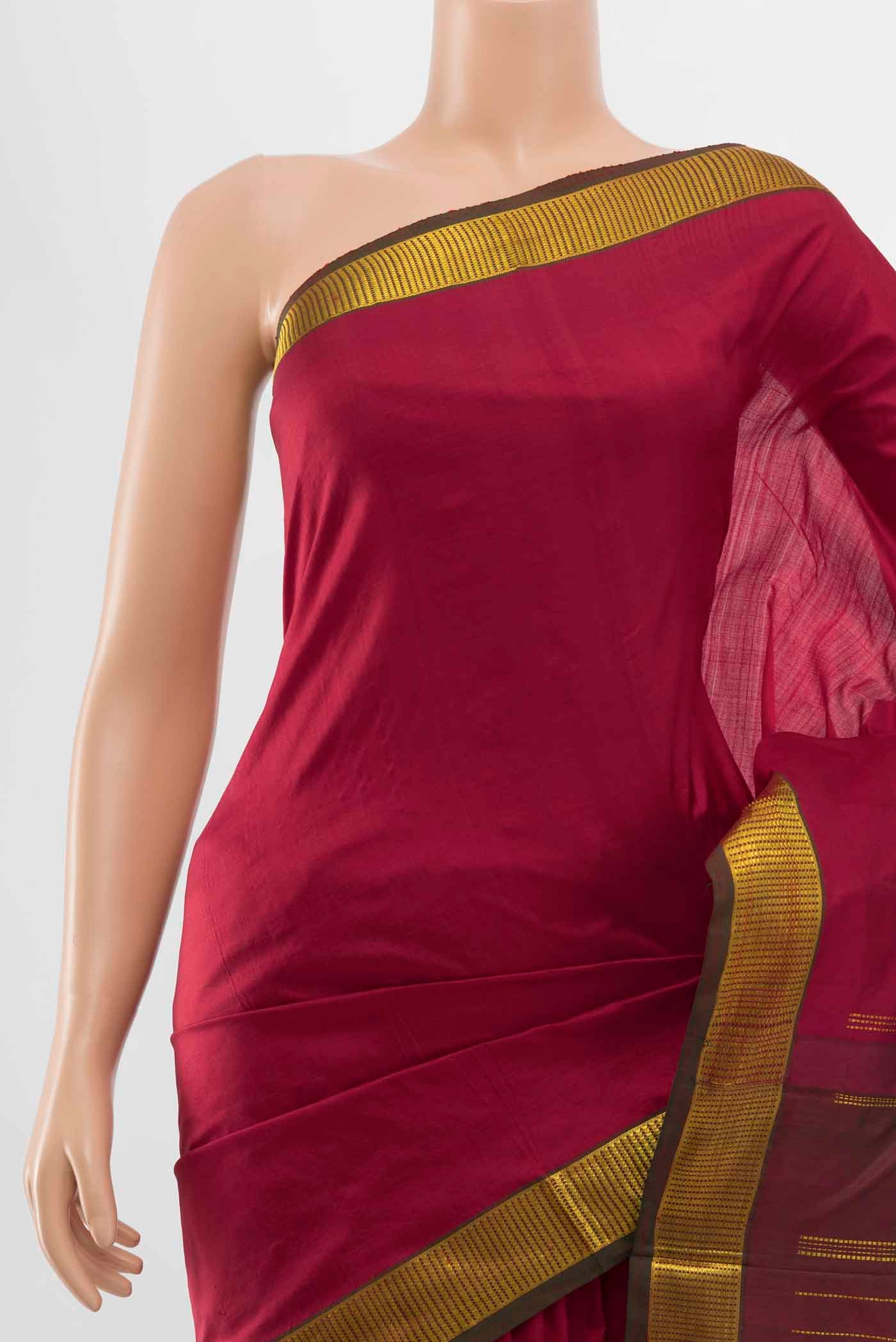 Pure Silk Pure Zari Maroon Kanchipuram Nine Yards Saree - Image 2
