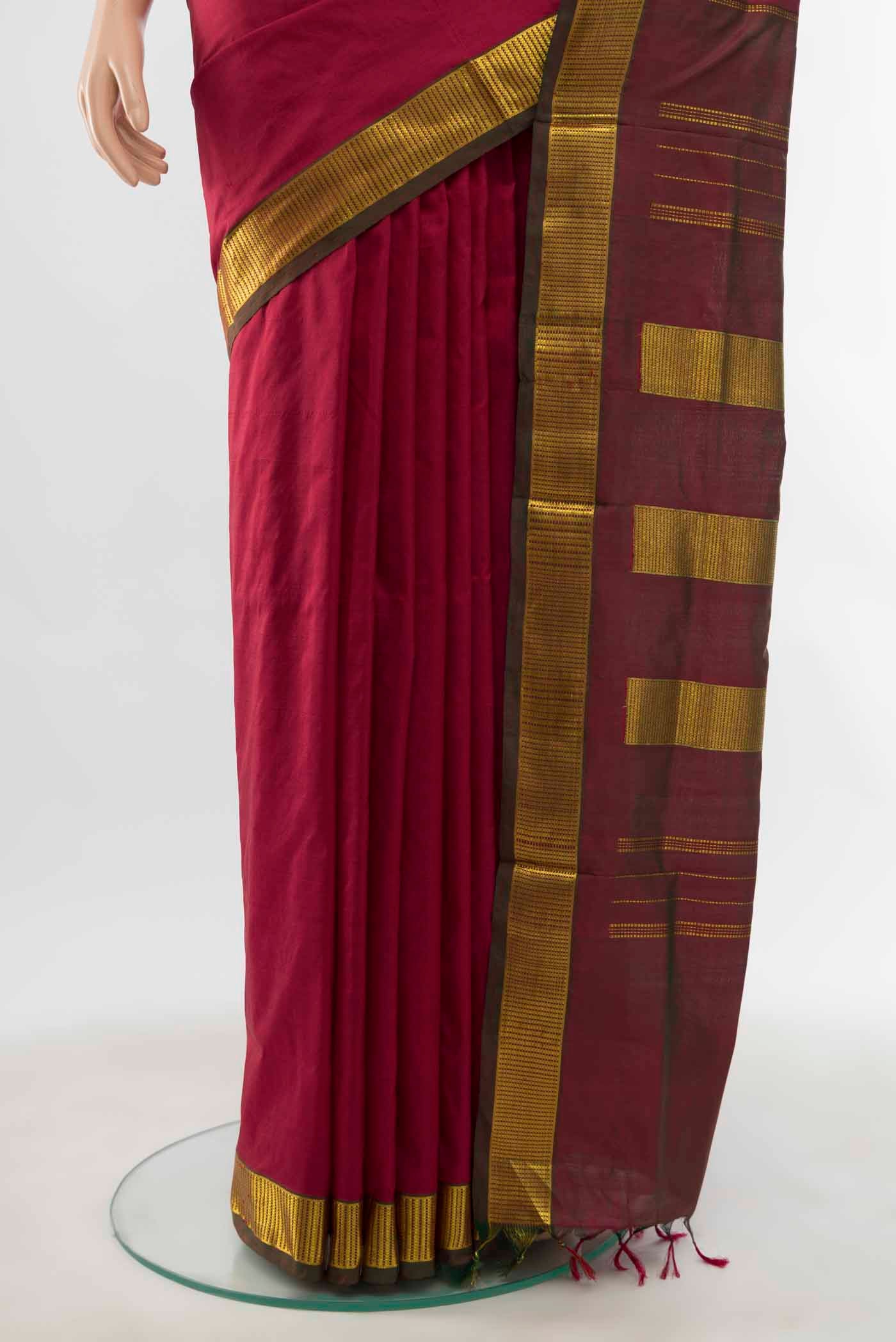 Pure Silk Pure Zari Maroon Kanchipuram Nine Yards Saree - Image 3
