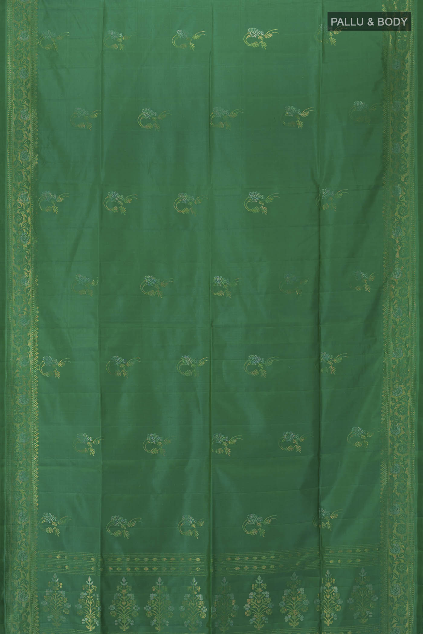 Pure Silk Pure Zari Mehandi Green Soft Saree - Image 5