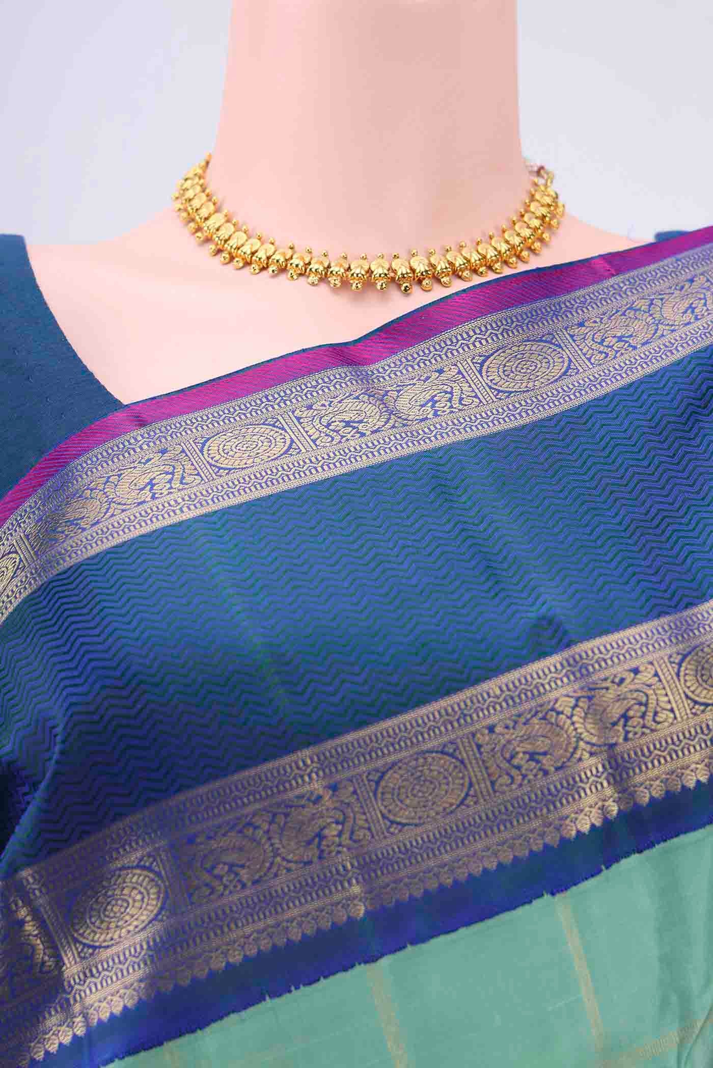 Pure Silk Pure Zari Light Blue Kanjivaram Saree - Image 2