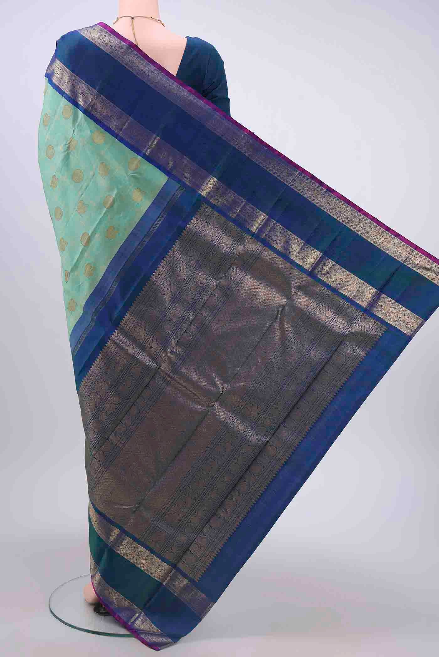 Pure Silk Pure Zari Light Blue Kanjivaram Saree - Image 3
