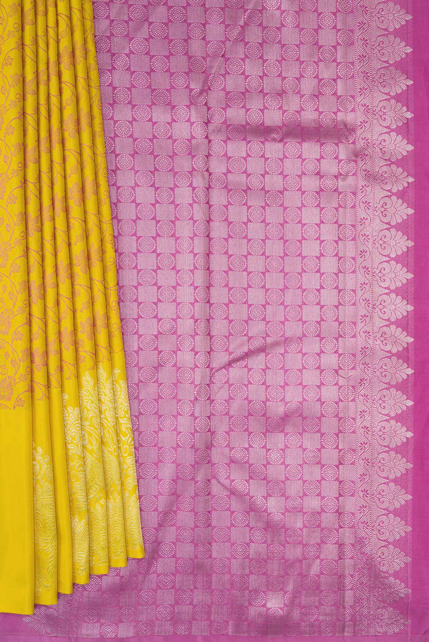 Pure Silk Pure Zari Mustard Dual Tone Kanjivaram Saree - Image 4