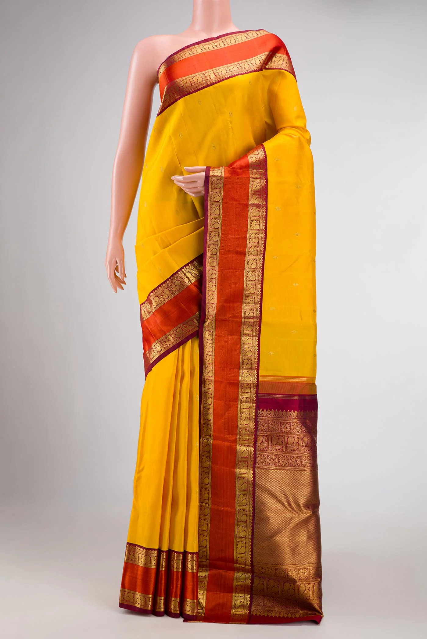 Pure Silk Pure Zari Mustard Dual Tone Kanjivaram Saree