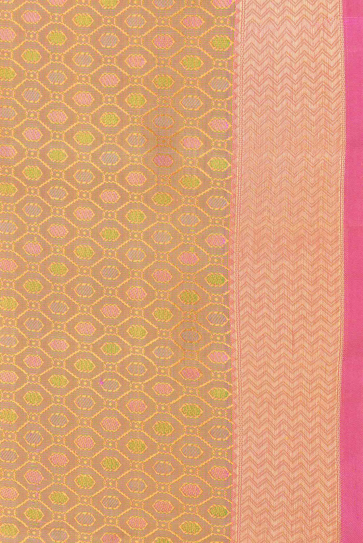 Pure Silk Pure Zari Mustard Dual Tone Kanjivaram Saree - Image 3