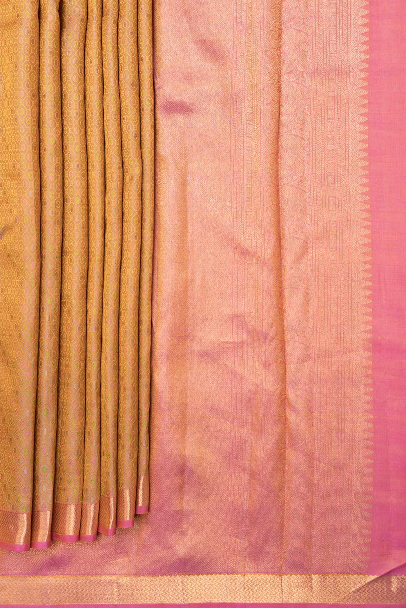 Pure Silk Pure Zari Mustard Dual Tone Kanjivaram Saree - Image 4