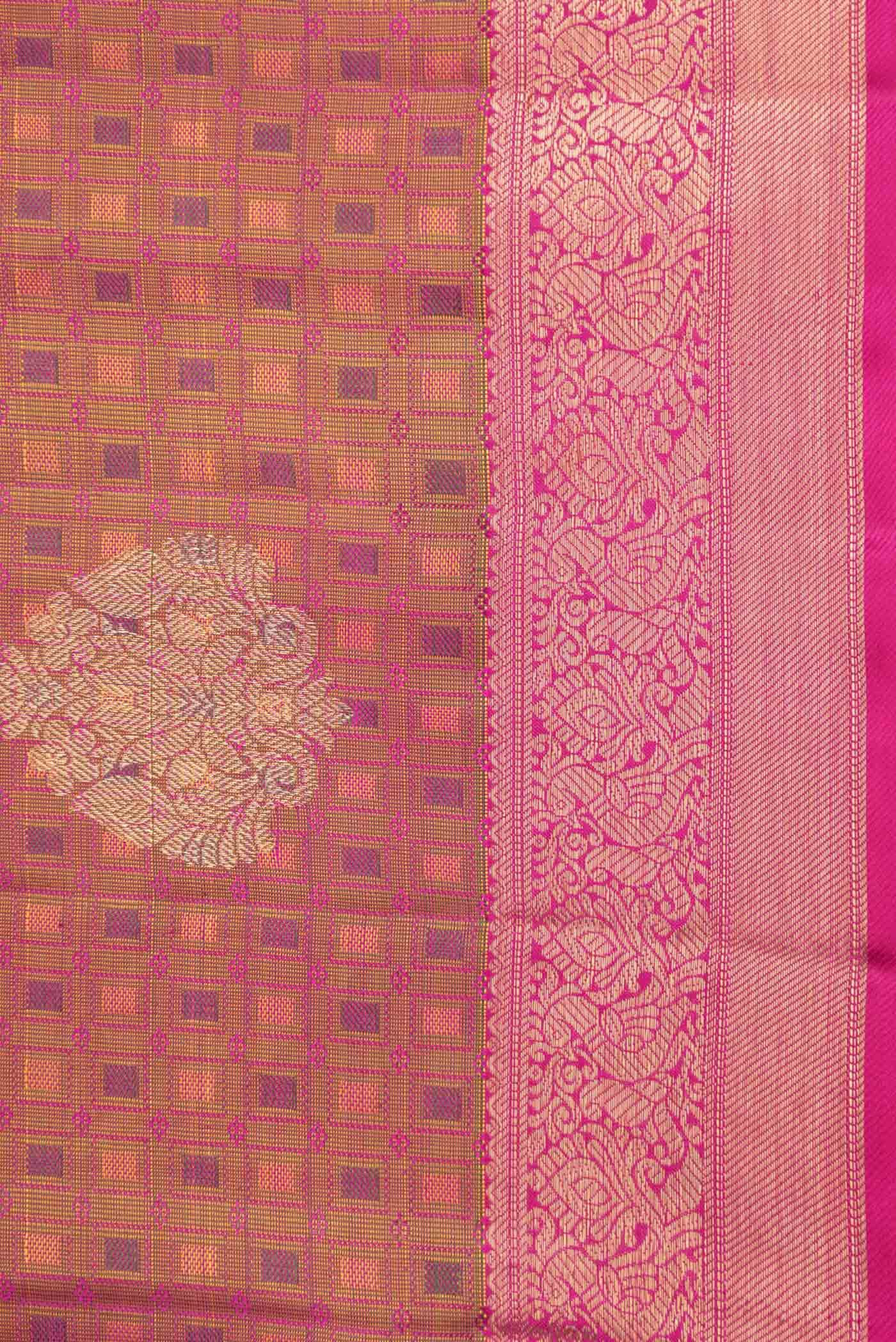 Pure Silk Pure Zari Mustard Dual Tone Kanchipuram Saree - Image 3