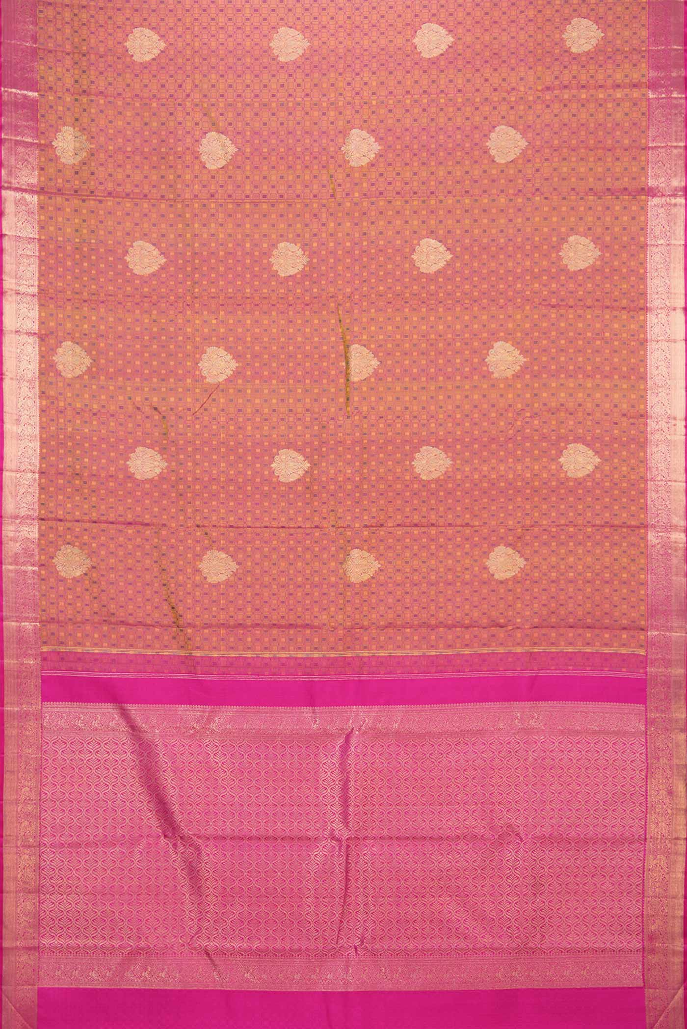Pure Silk Pure Zari Mustard Dual Tone Kanchipuram Saree - Image 6