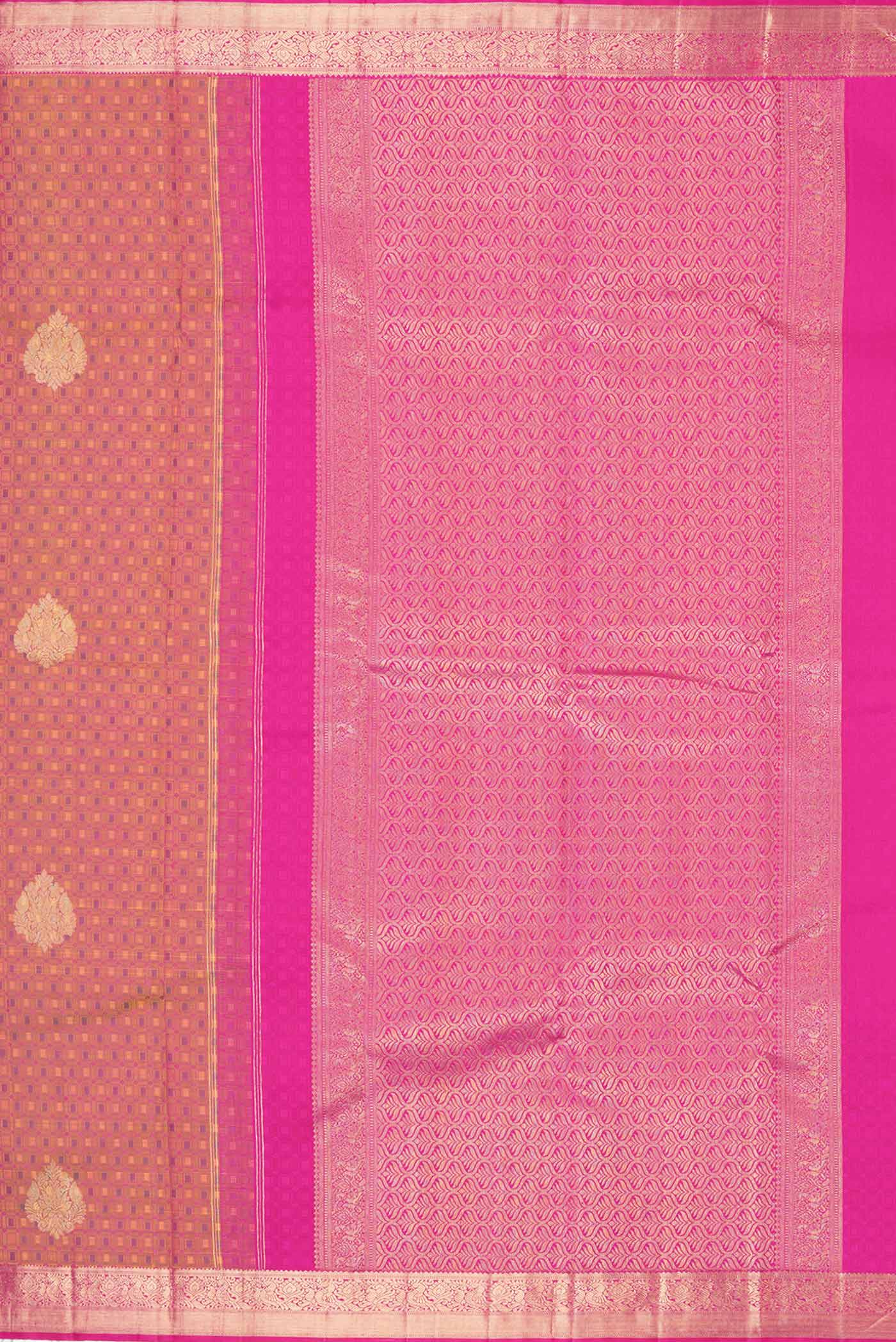Pure Silk Pure Zari Mustard Dual Tone Kanchipuram Saree - Image 7