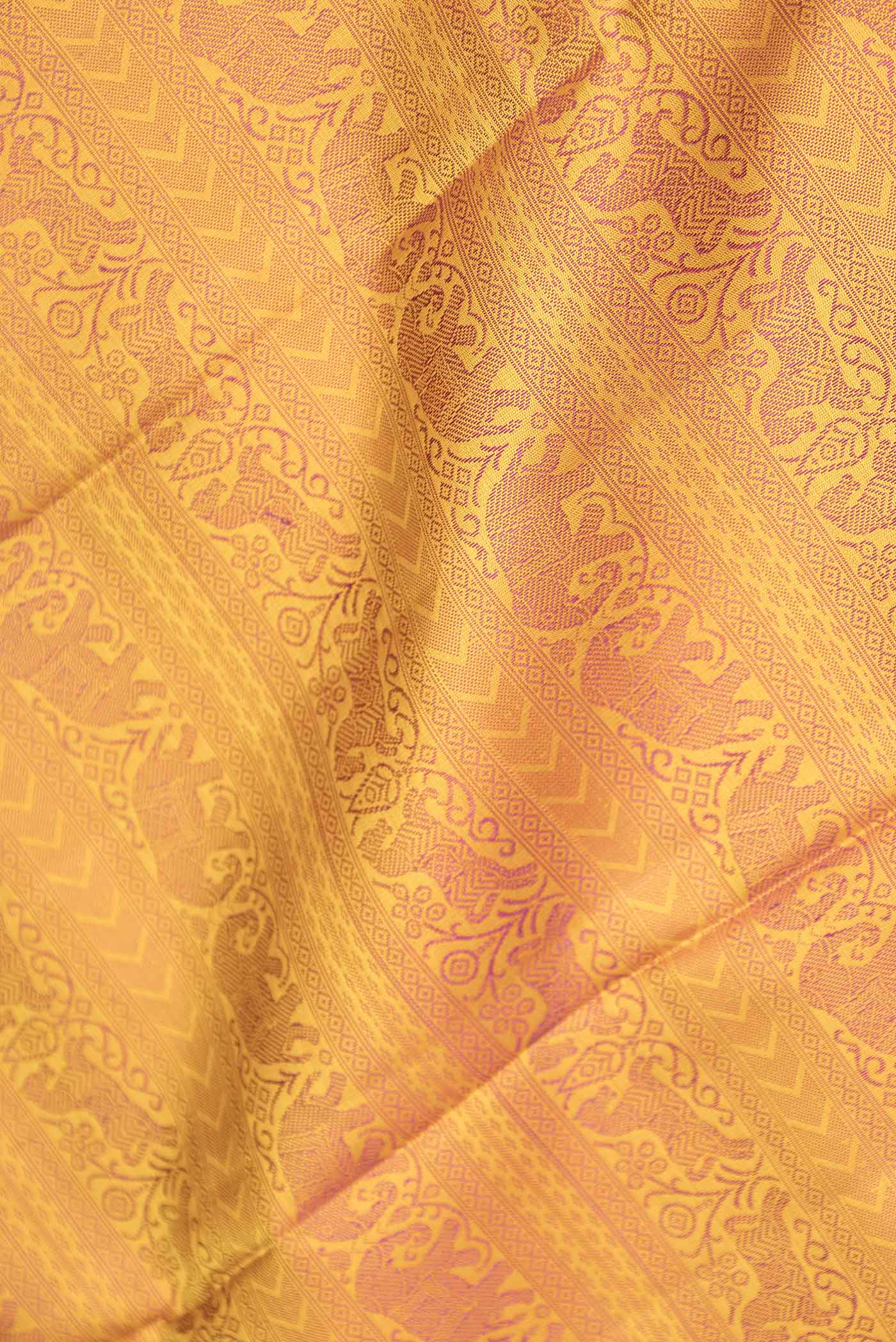 Pure Silk Pure Zari Mustard Dual Tone Kanjivaram Saree - Image 2