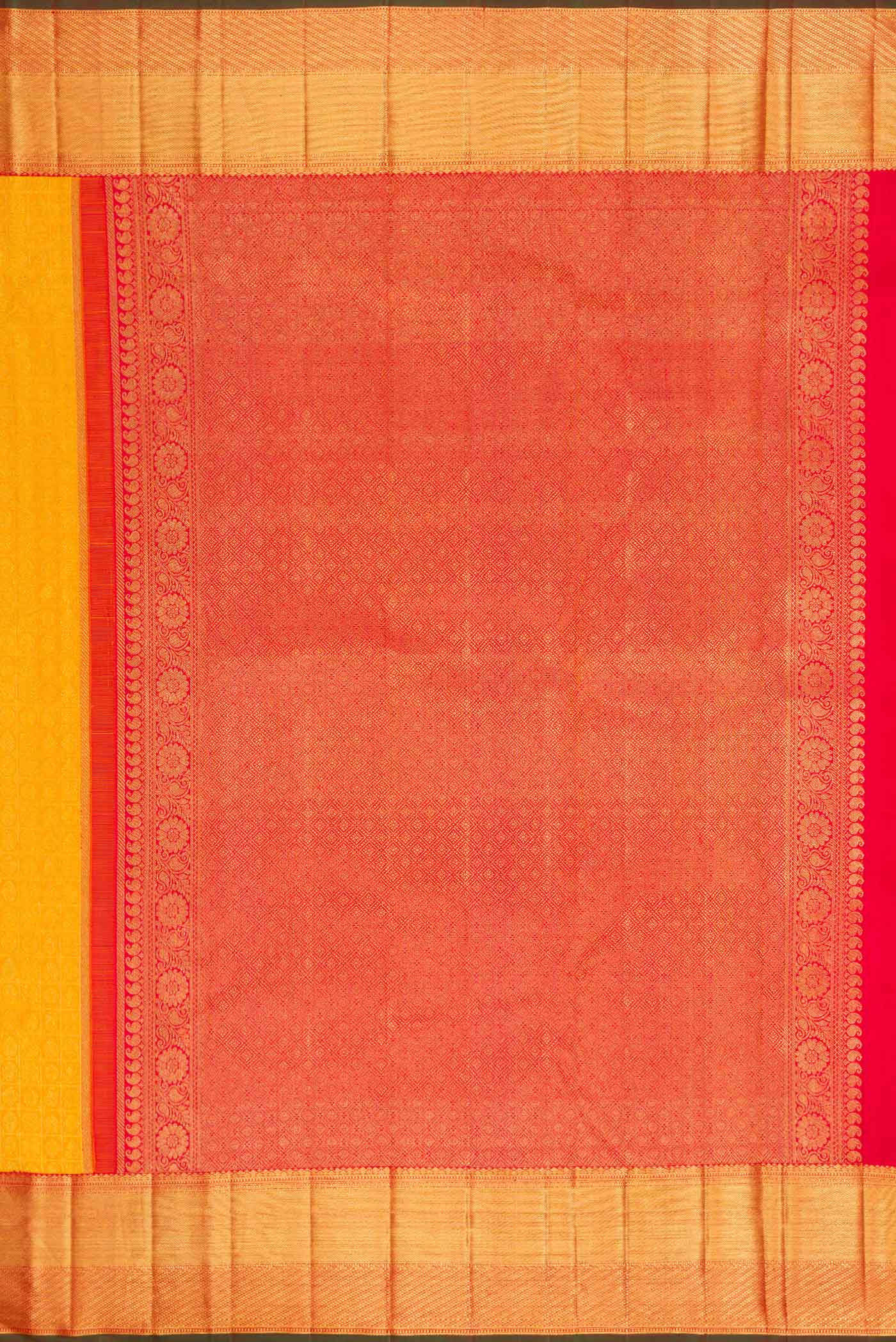 Pure Silk Pure Zari Mustard Dual Tone Kanjivaram Saree - Image 7
