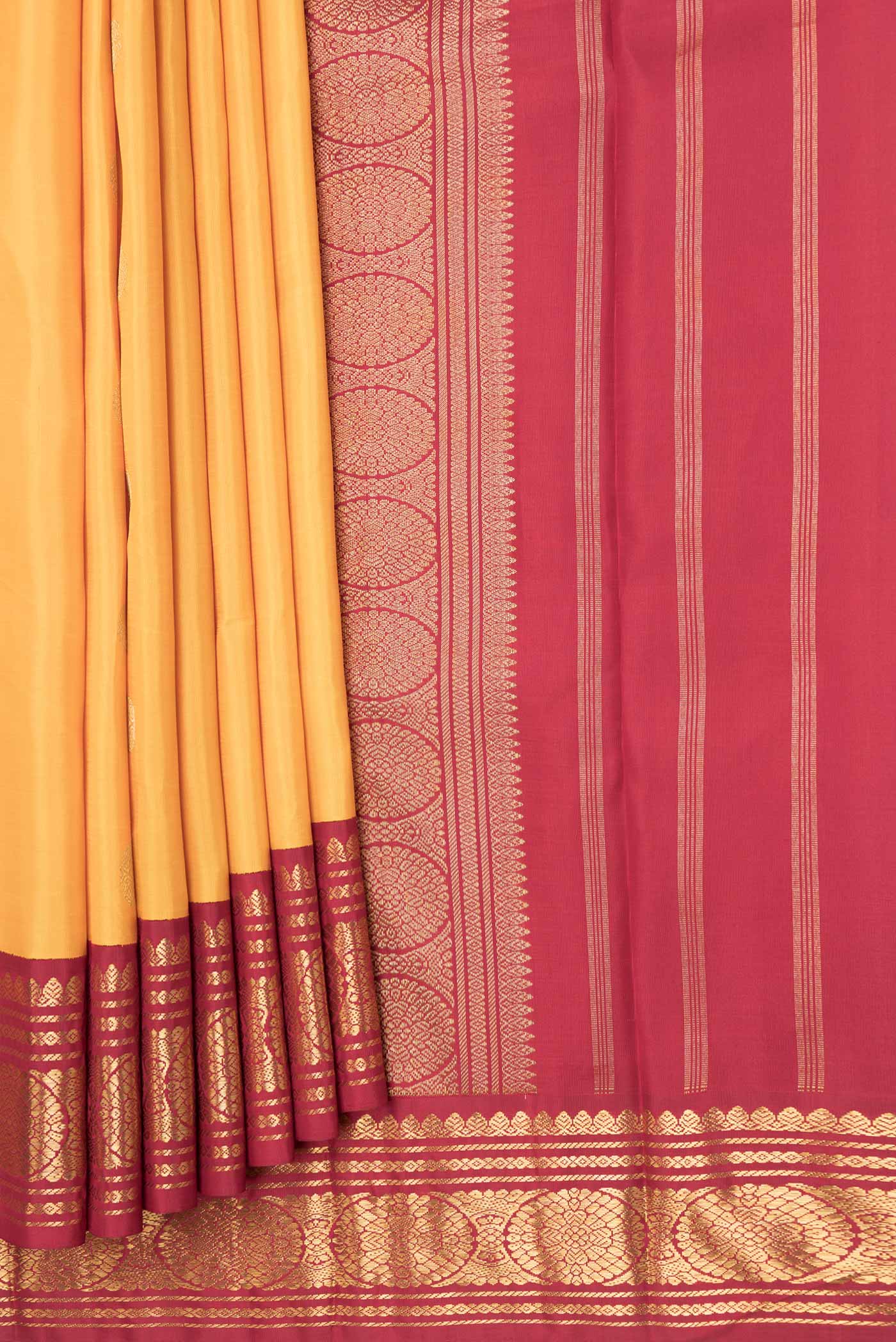 Pure Silk Pure Zari Mustard Dual Tone Kanjivaram Saree - Image 4