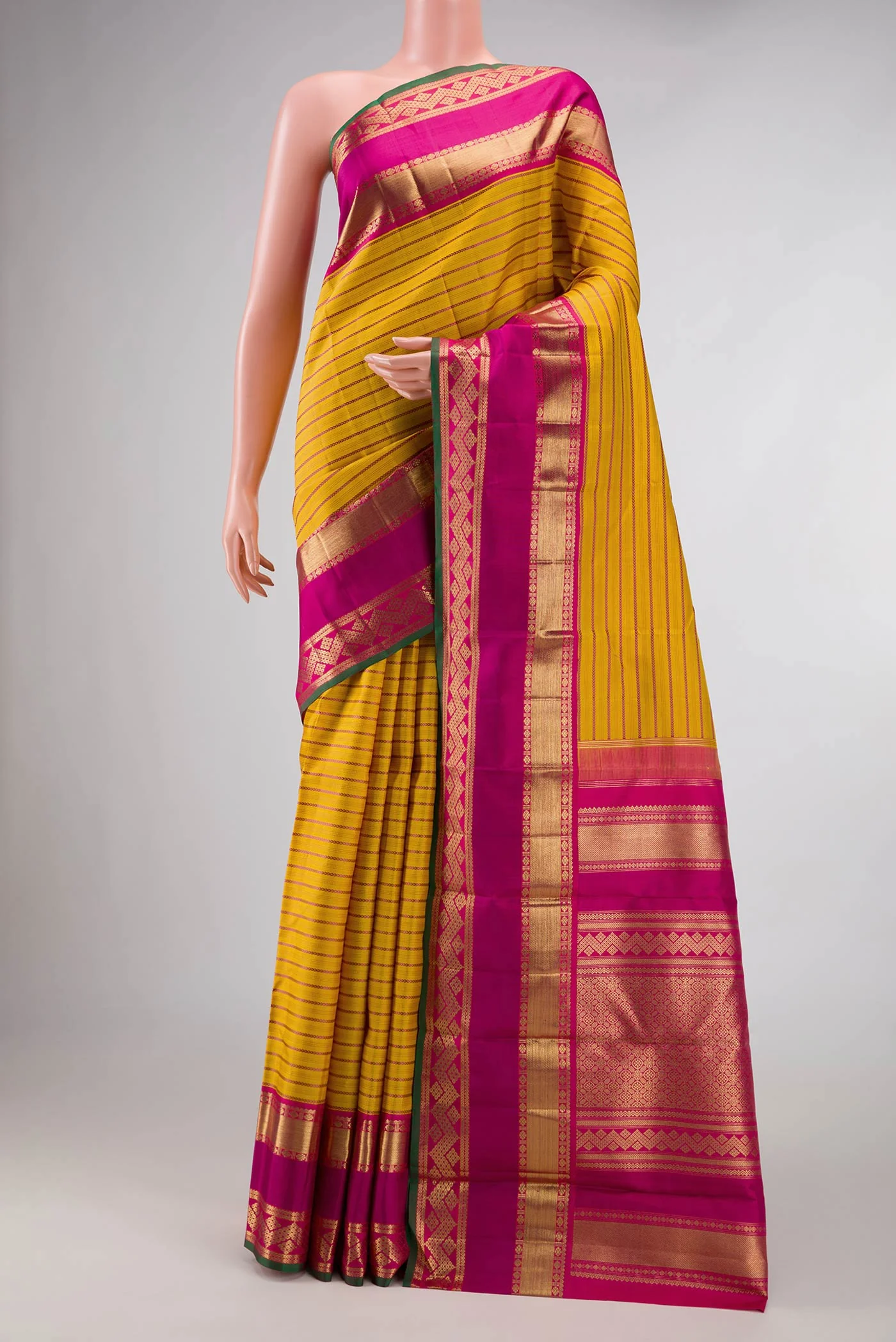 Pure Silk Pure Zari Mustard Dual Tone Kanjivaram Saree