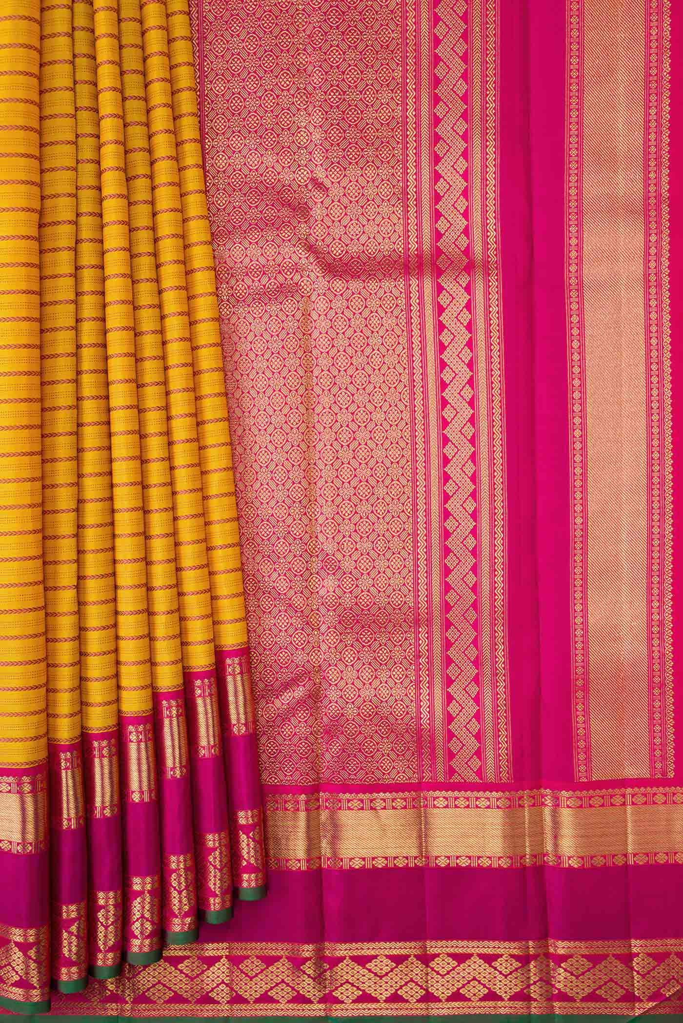 Pure Silk Pure Zari Mustard Dual Tone Kanjivaram Saree - Image 4