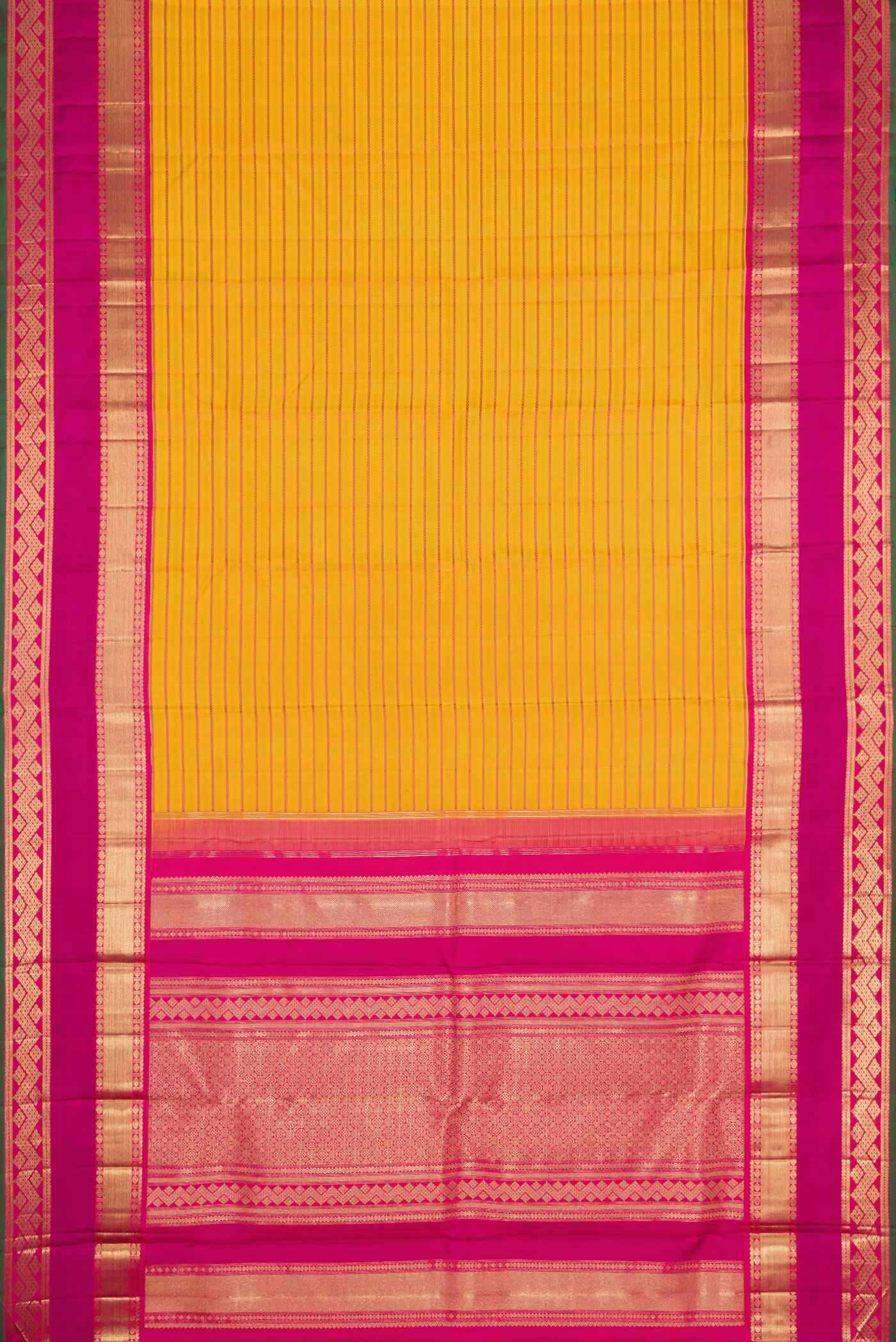 Pure Silk Pure Zari Mustard Dual Tone Kanjivaram Saree - Image 6