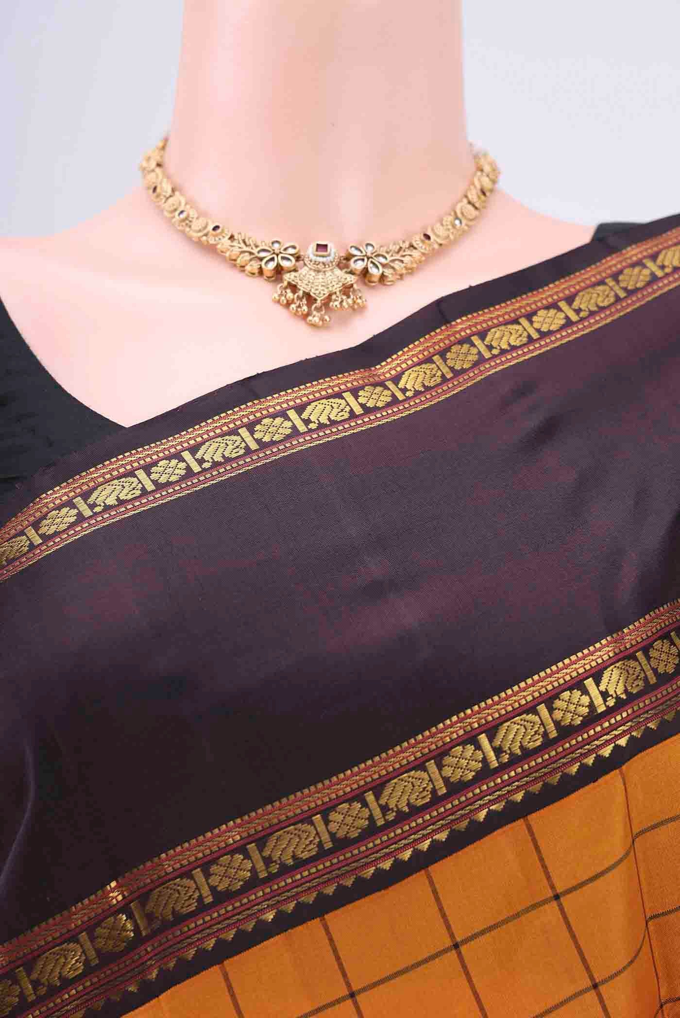 Pure Silk Pure Zari Mustard Kanjivaram Saree - Image 2