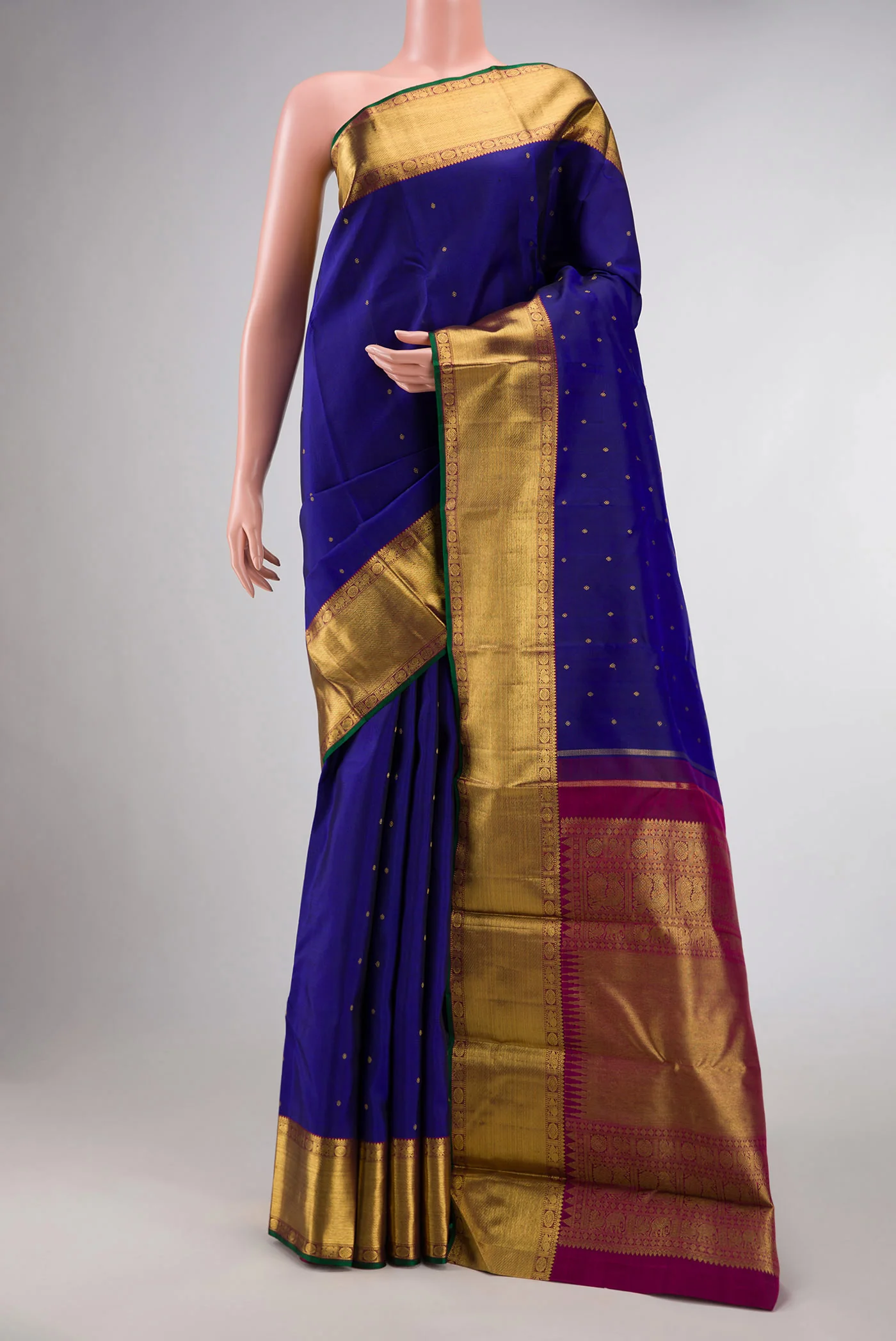Pure Silk Pure Zari Navy Blue Dual Tone Kanjivaram Saree