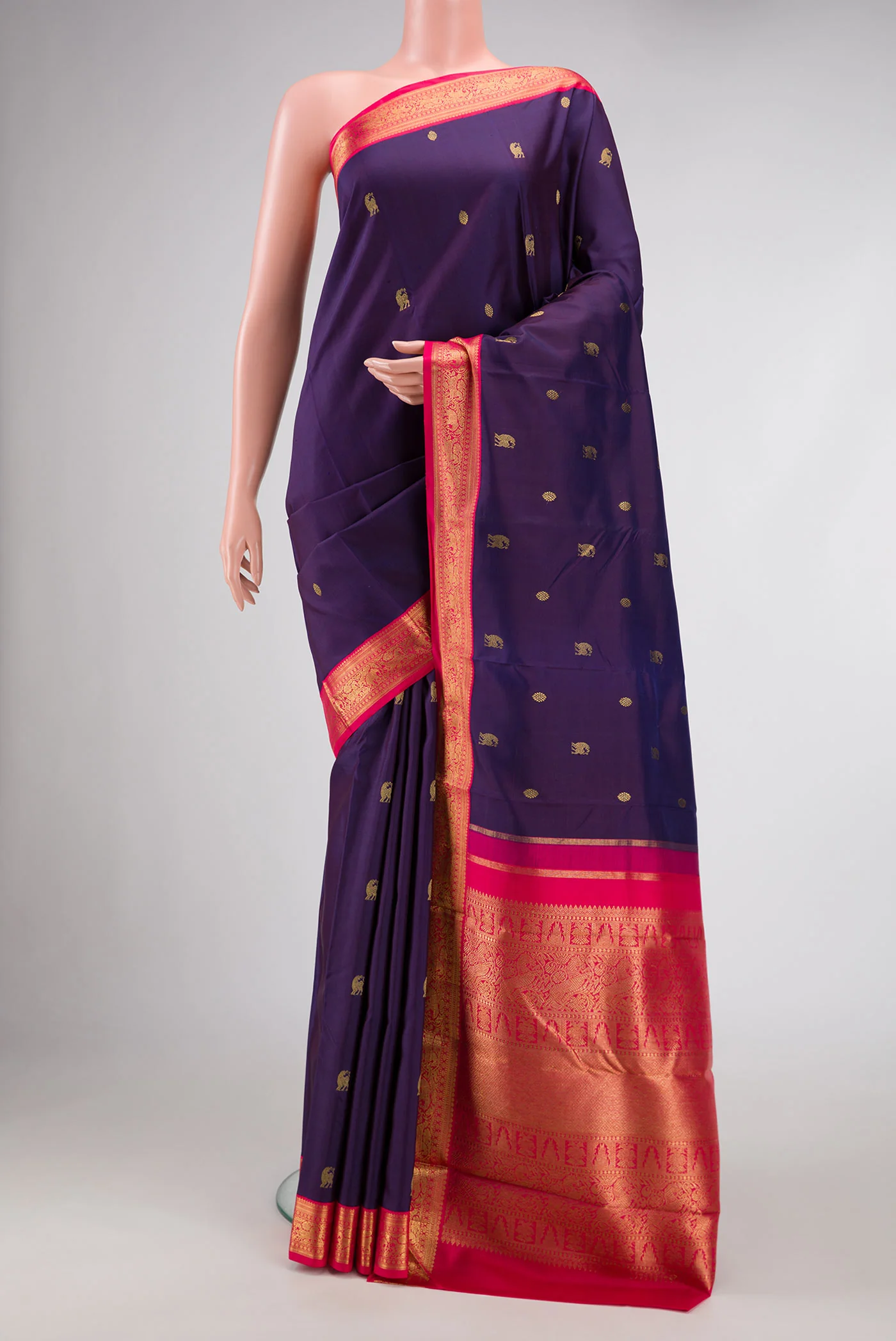 Pure Silk Pure Zari Navy Blue Dual Tone Kanchipuram Saree