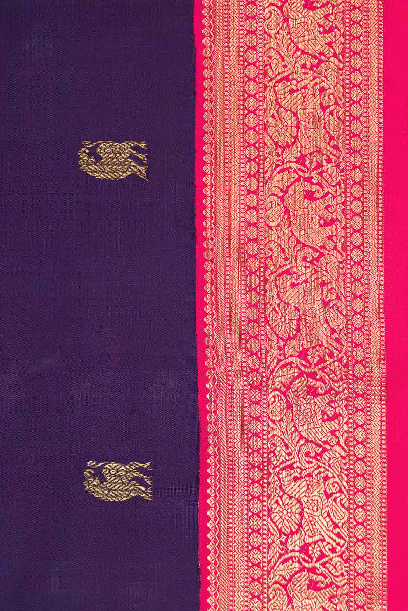 Pure Silk Pure Zari Navy Blue Dual Tone Kanchipuram Saree - Image 3