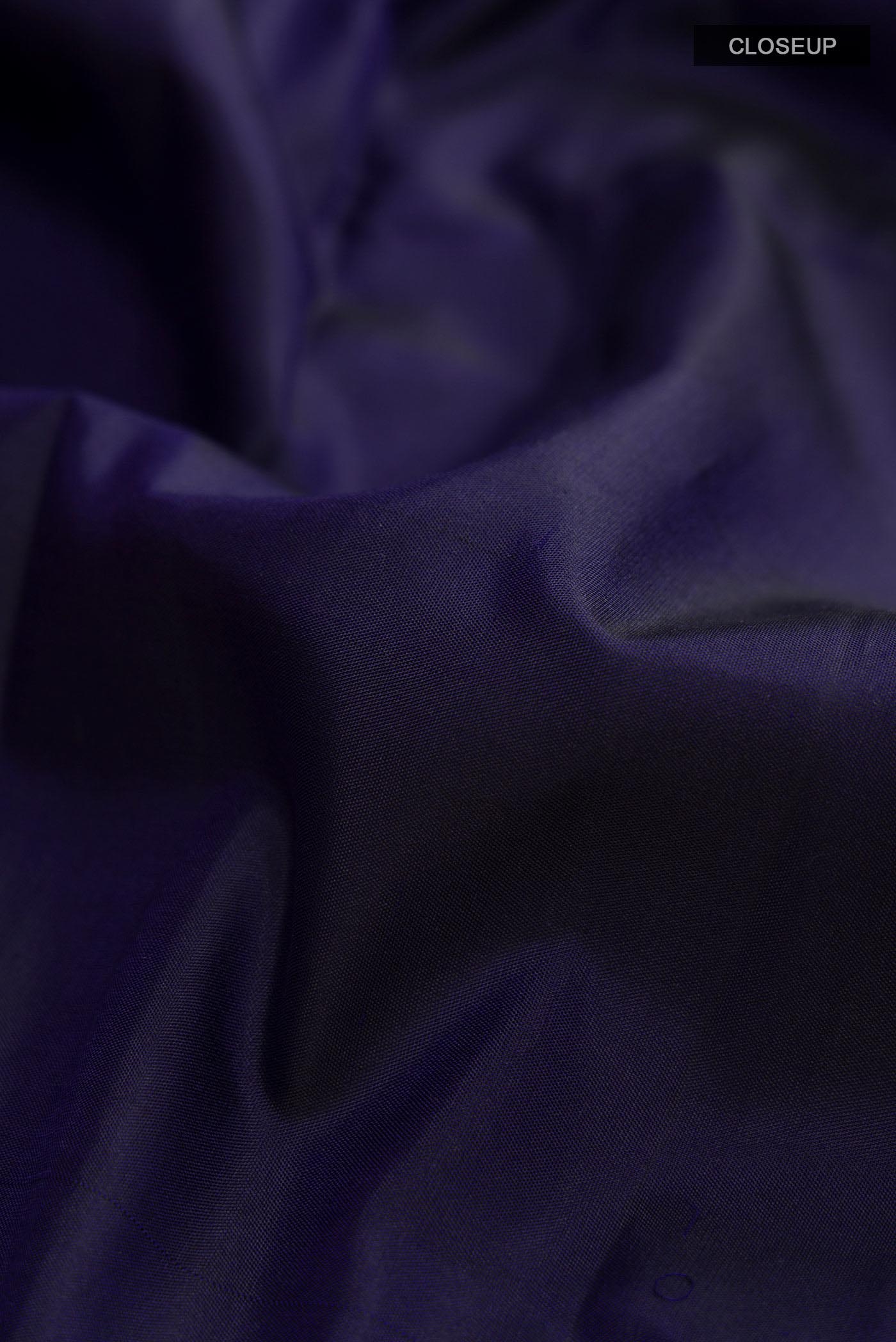 Pure Silk Pure Zari Navy Blue Kanjivaram Saree - Image 2