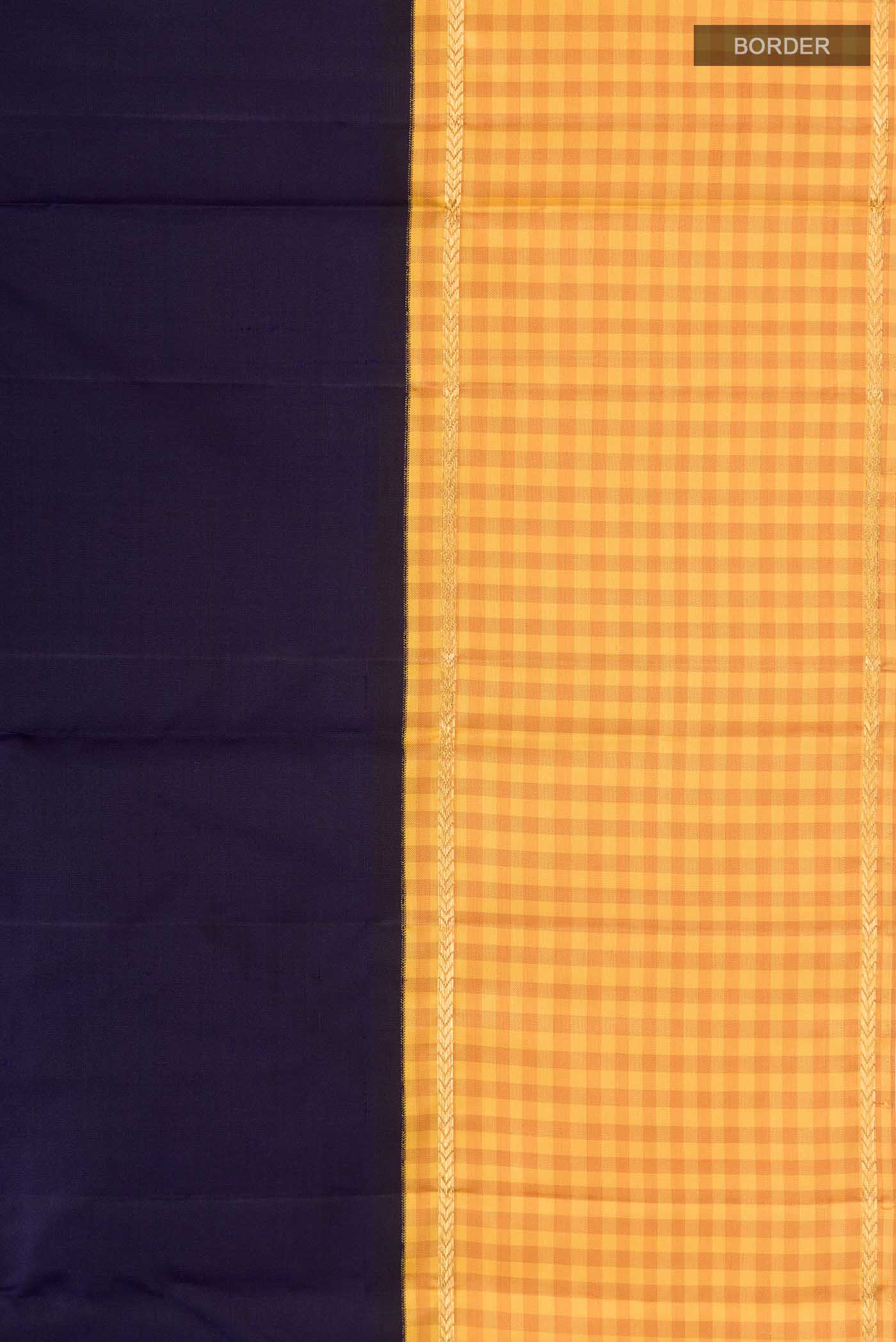 Pure Silk Pure Zari Navy Blue Kanjivaram Saree - Image 3