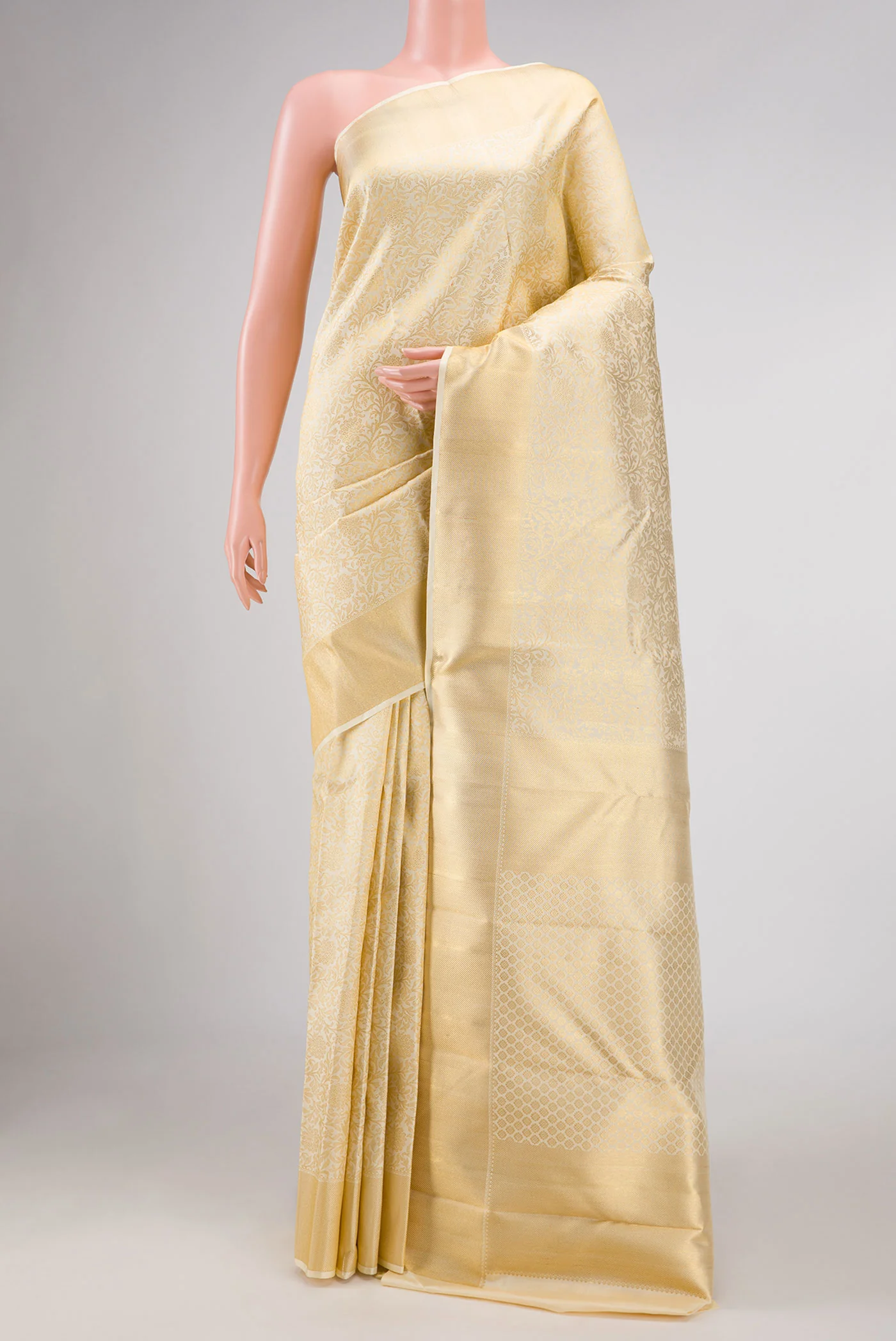 Pure Silk Pure Zari Off White Dual Tone Kanjivaram Saree