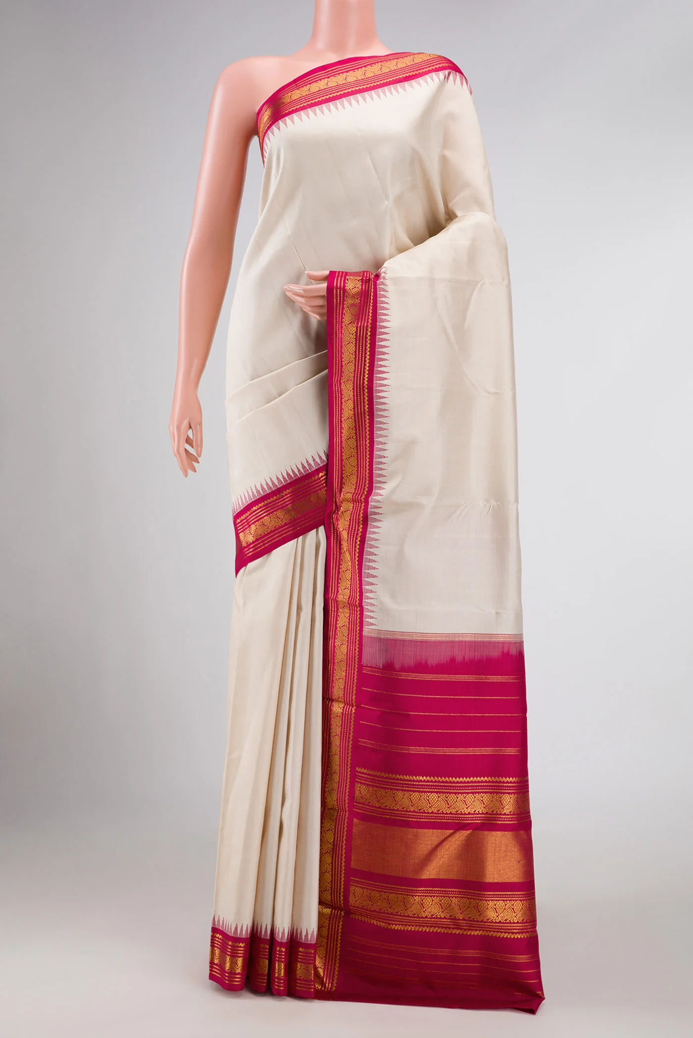 Pure Silk Pure Zari Off White Dual Tone Kanjivaram Saree