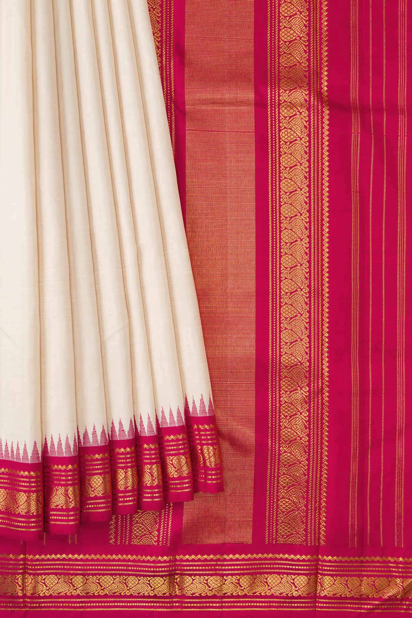Pure Silk Pure Zari Off White Dual Tone Kanjivaram Saree - Image 4