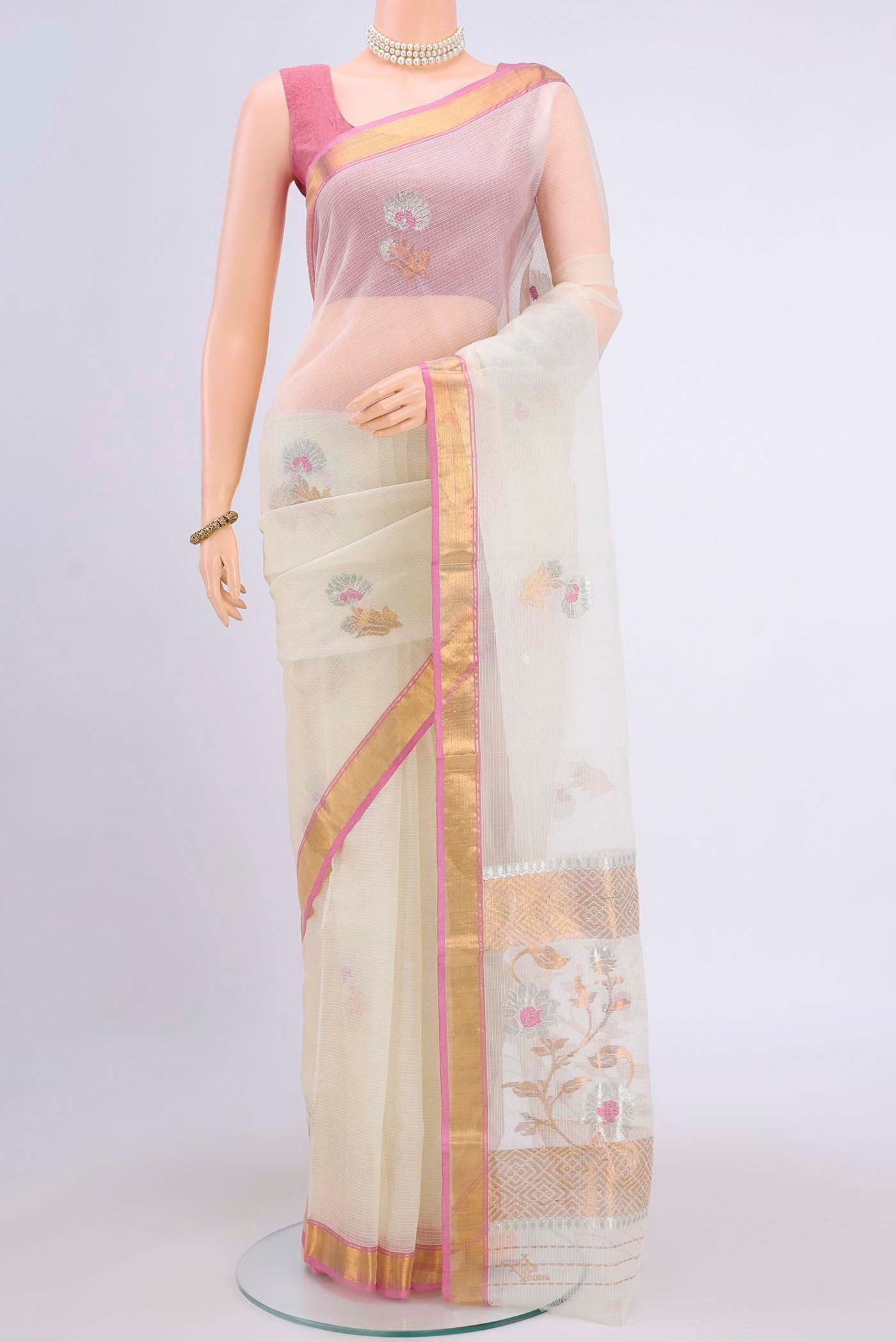 Pure Silk Pure Zari Off White Kota Saree