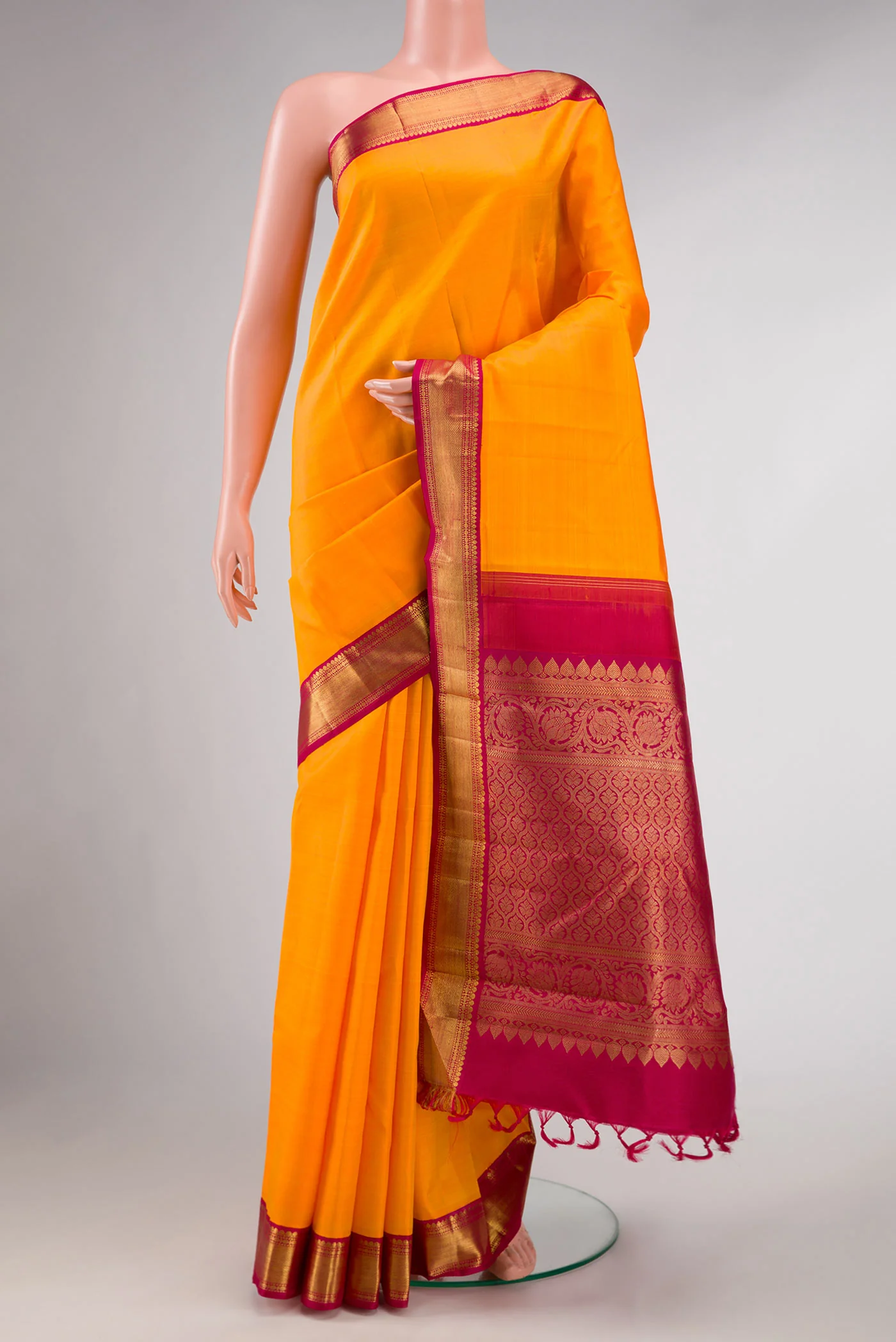 Pure Silk Pure Zari Orange Dual Tone Kanchipuram Saree