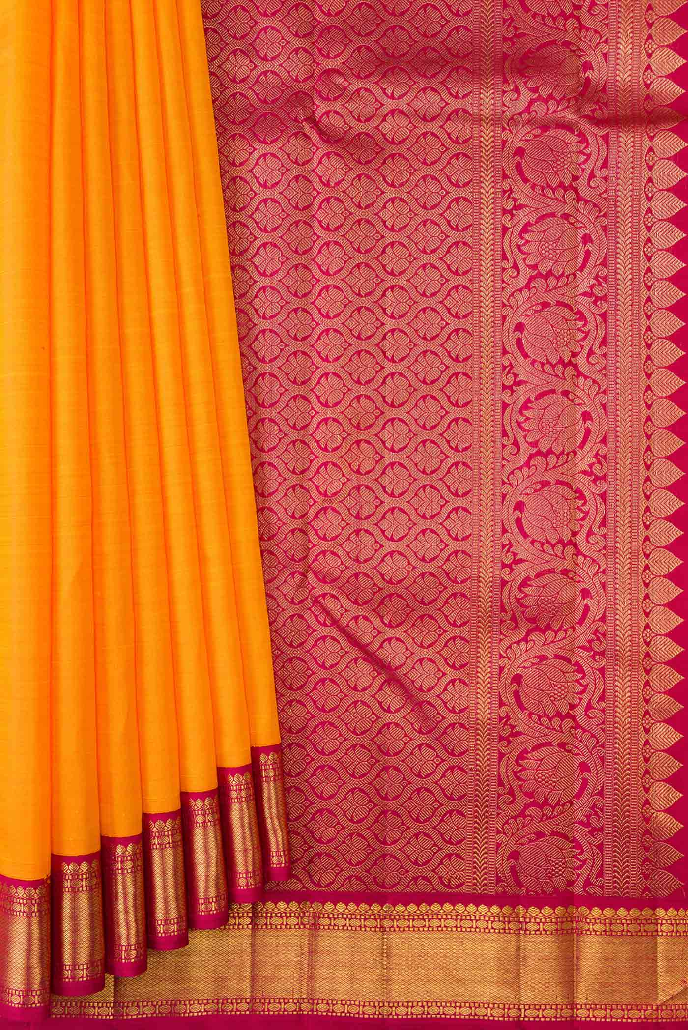 Pure Silk Pure Zari Orange Dual Tone Kanchipuram Saree - Image 4