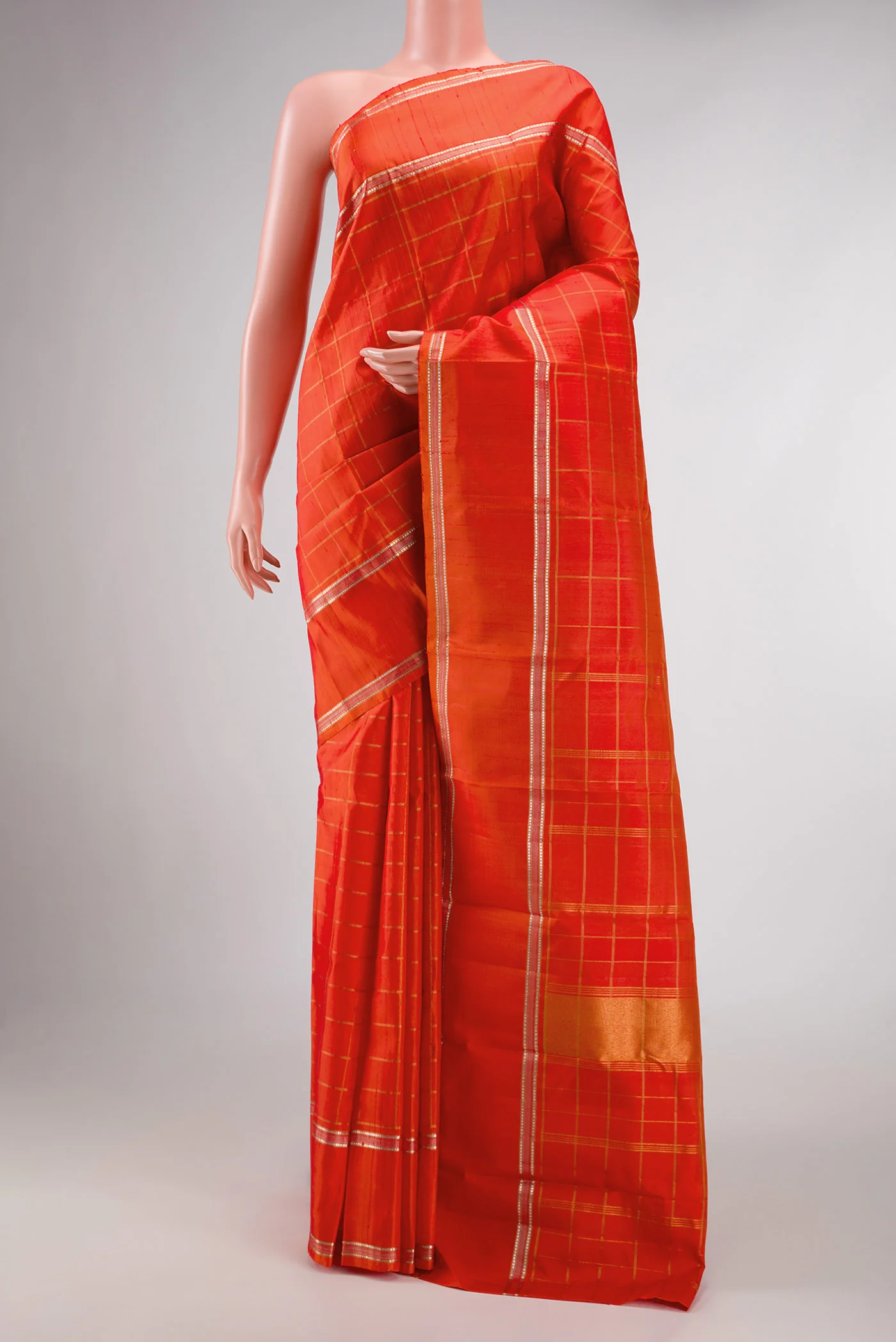 Pure Silk Pure Zari Orange Dual Tone Kanchipuram Saree