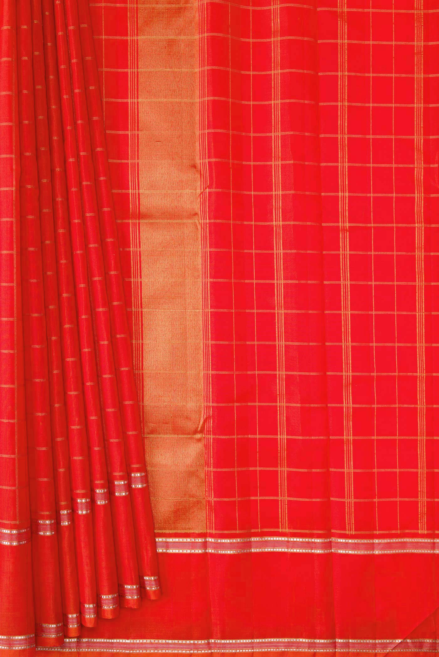 Pure Silk Pure Zari Orange Dual Tone Kanchipuram Saree - Image 4