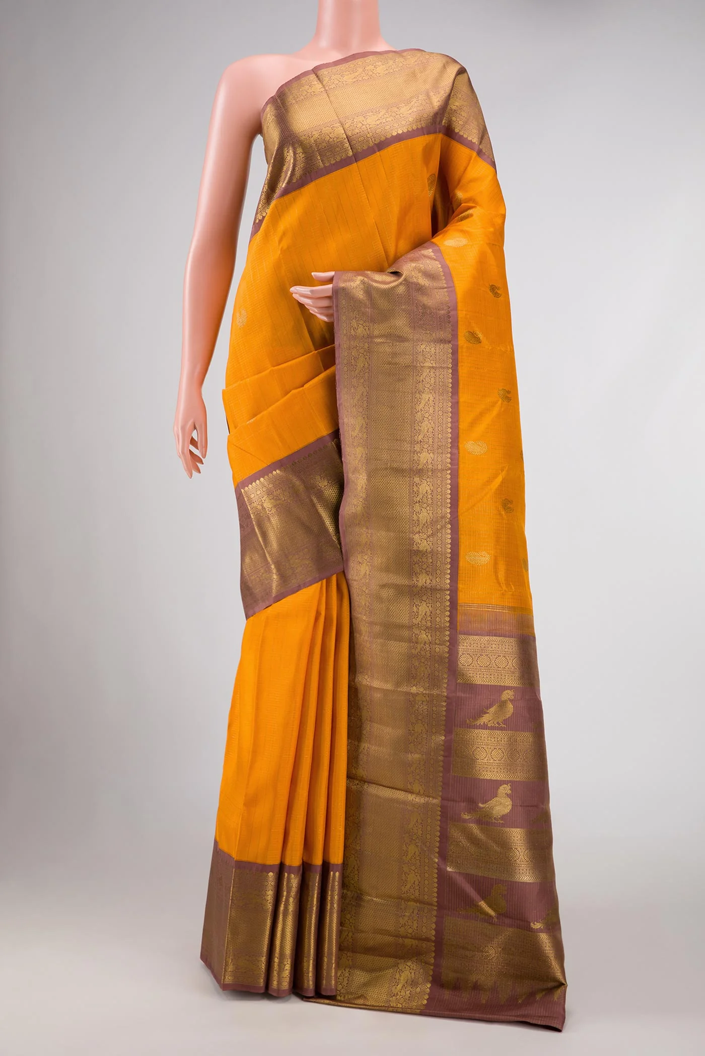 Pure Silk Pure Zari Yellow Kanchipuram Saree