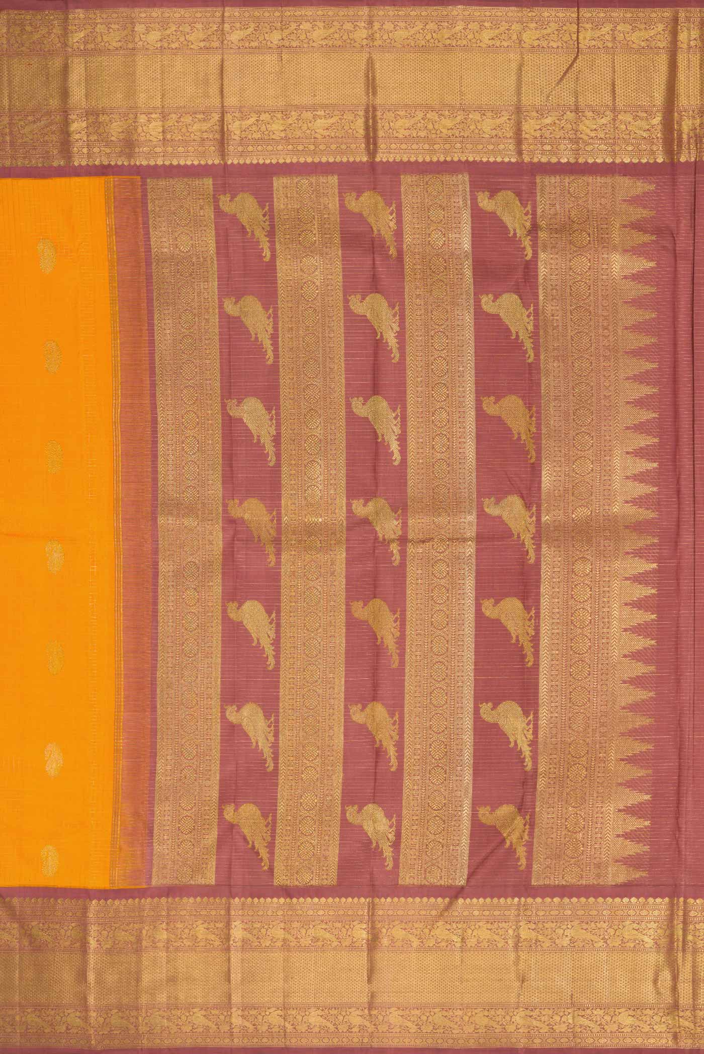 Pure Silk Pure Zari Yellow Kanchipuram Saree - Image 7