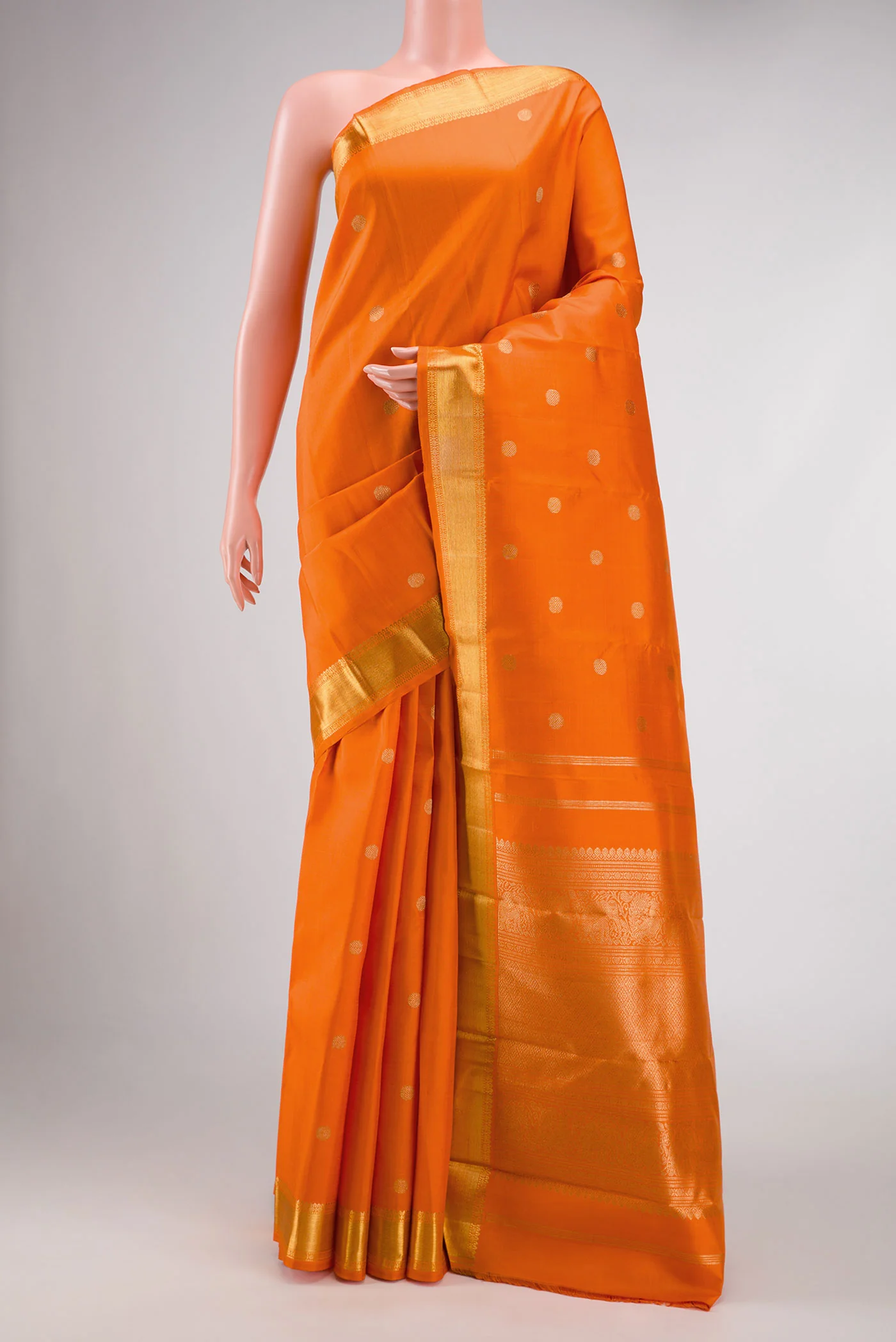 Pure Silk Pure Zari Orange Dual Tone Kanjivaram Saree