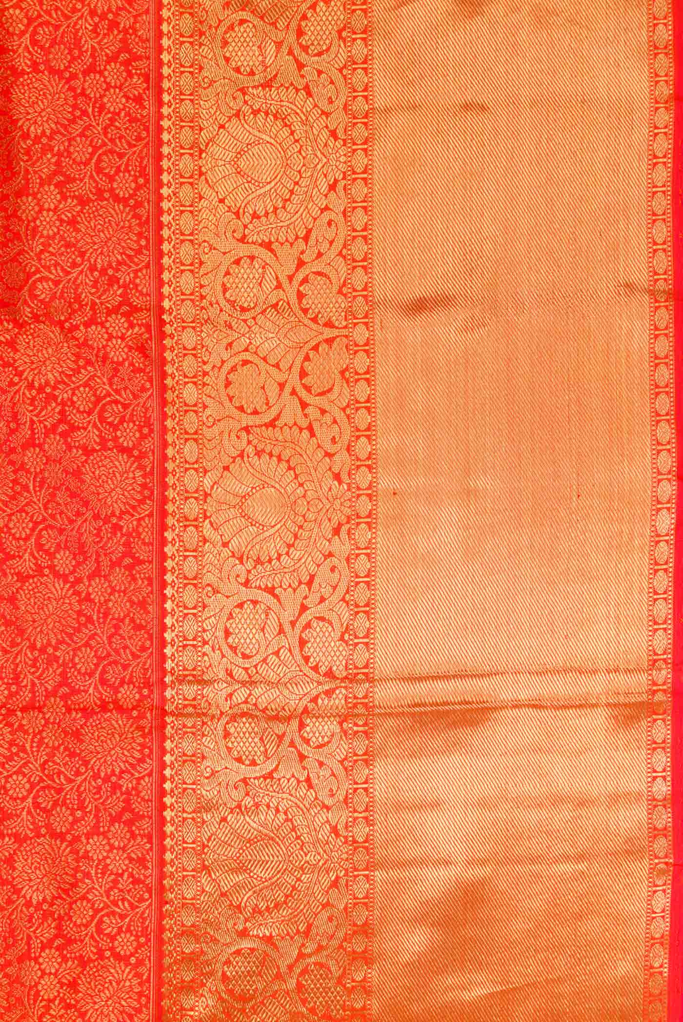 Pure Silk Pure Zari Orange Dual Tone Kanjivaram Saree - Image 3