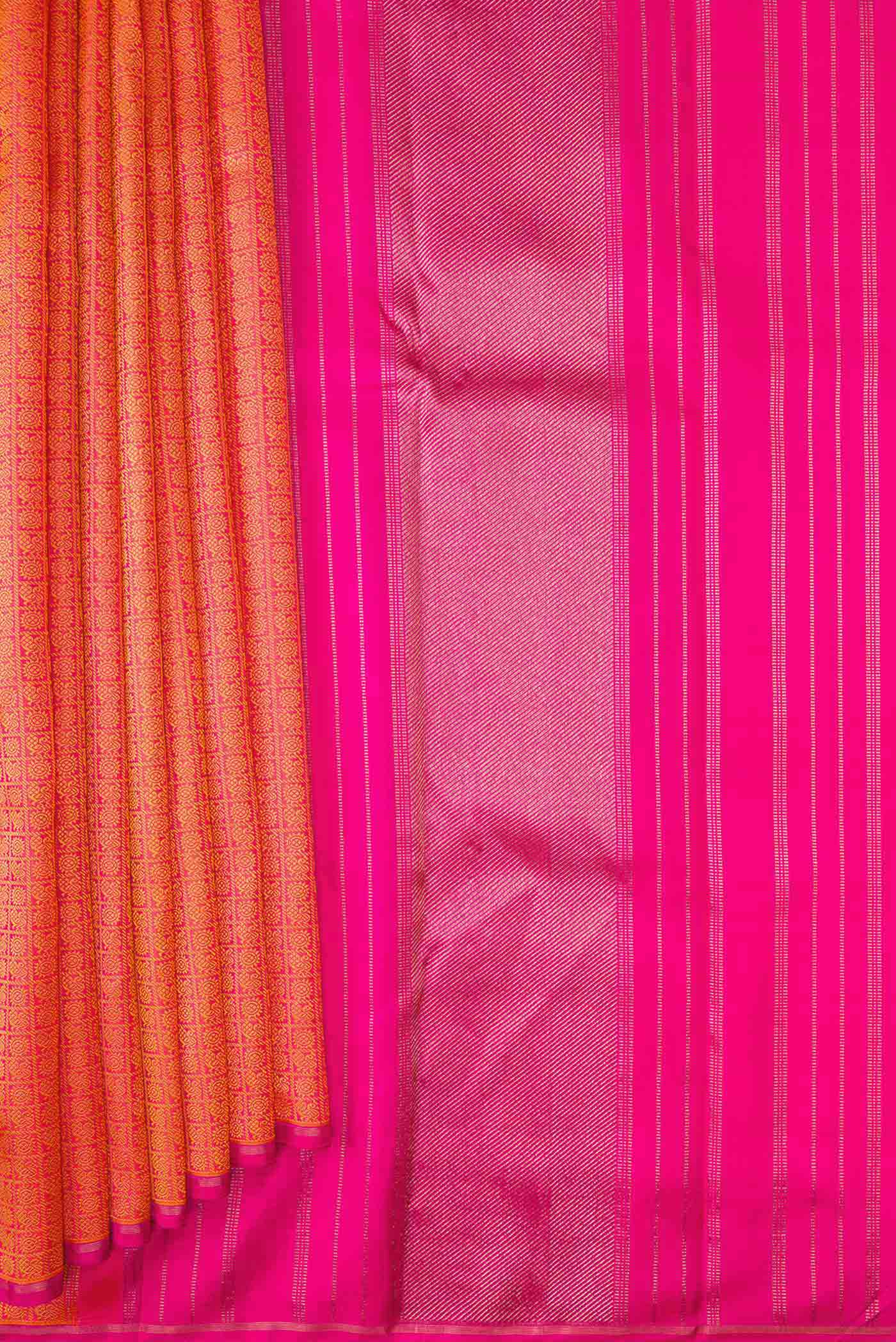 Pure Silk Pure Zari Orange Kanjivaram Saree - Image 4
