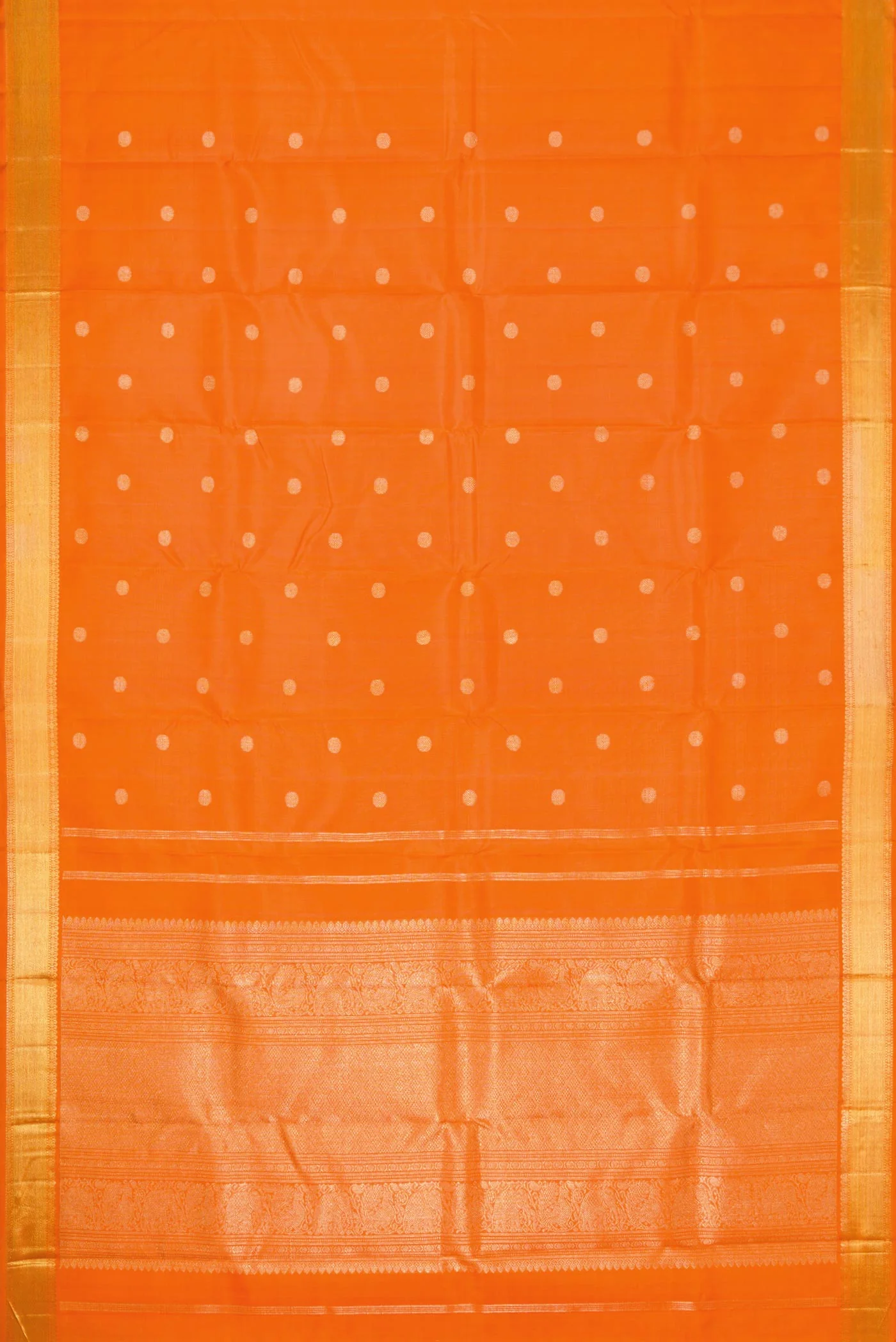 Pure Silk Pure Zari Orange Dual Tone Kanjivaram Saree - Image 6