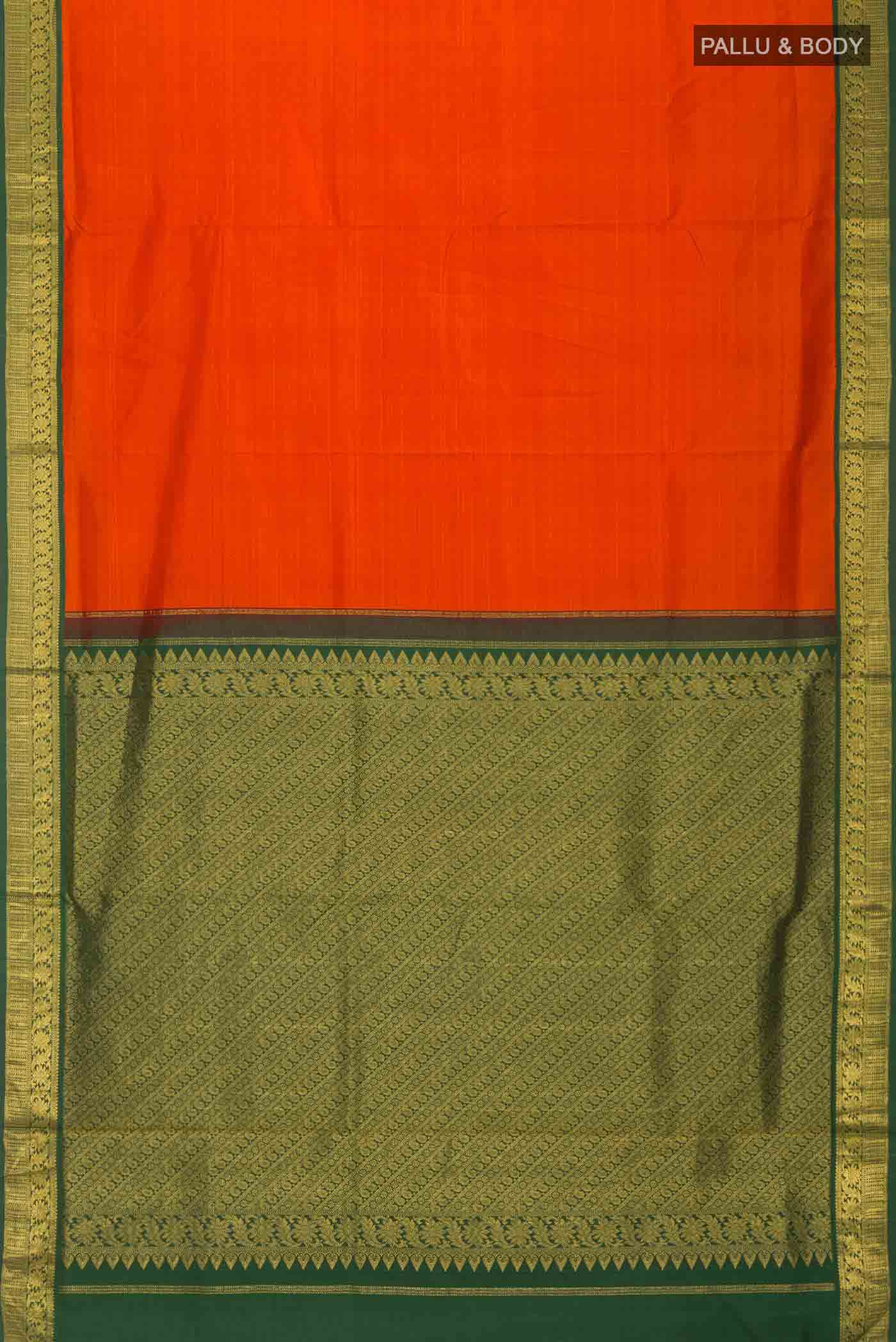 Pure Silk Pure Zari Orange Kanchipuram Nine Yards Saree - Image 5