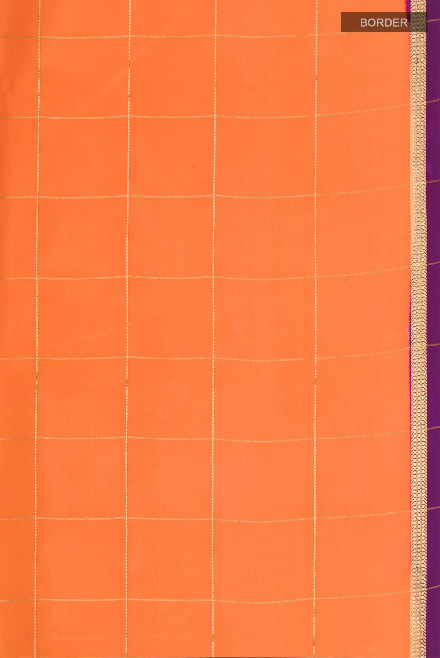 Pure Silk Pure Zari Orange Mysore Crepe Saree - Image 3