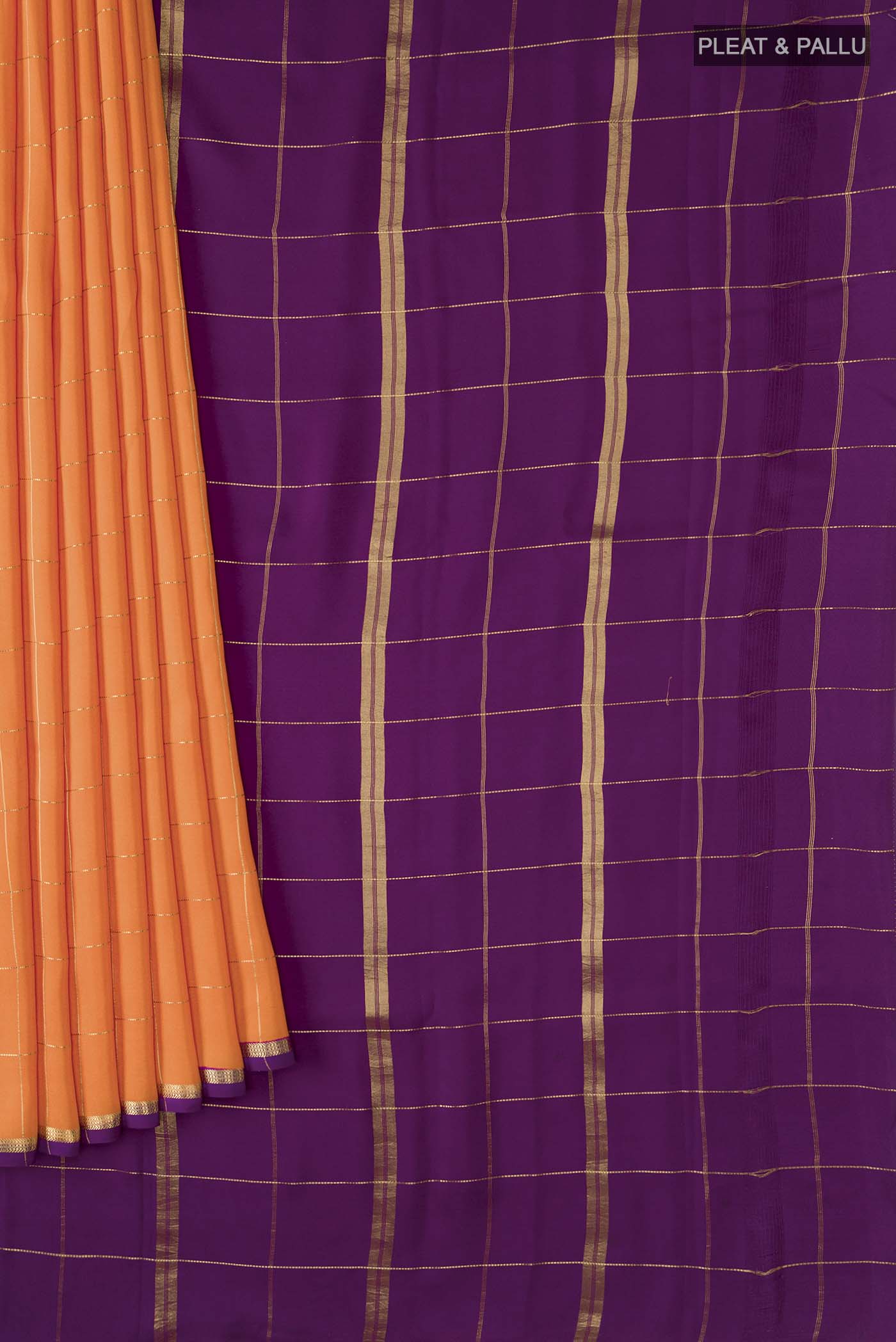 Pure Silk Pure Zari Orange Mysore Crepe Saree - Image 4