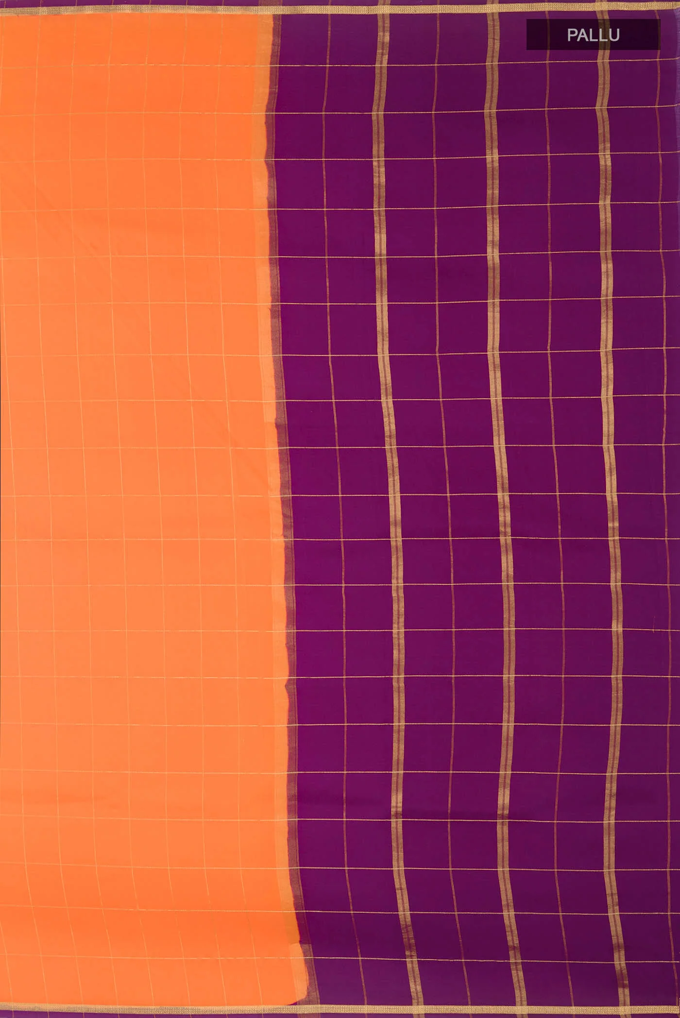 Pure Silk Pure Zari Orange Mysore Crepe Saree - Image 7