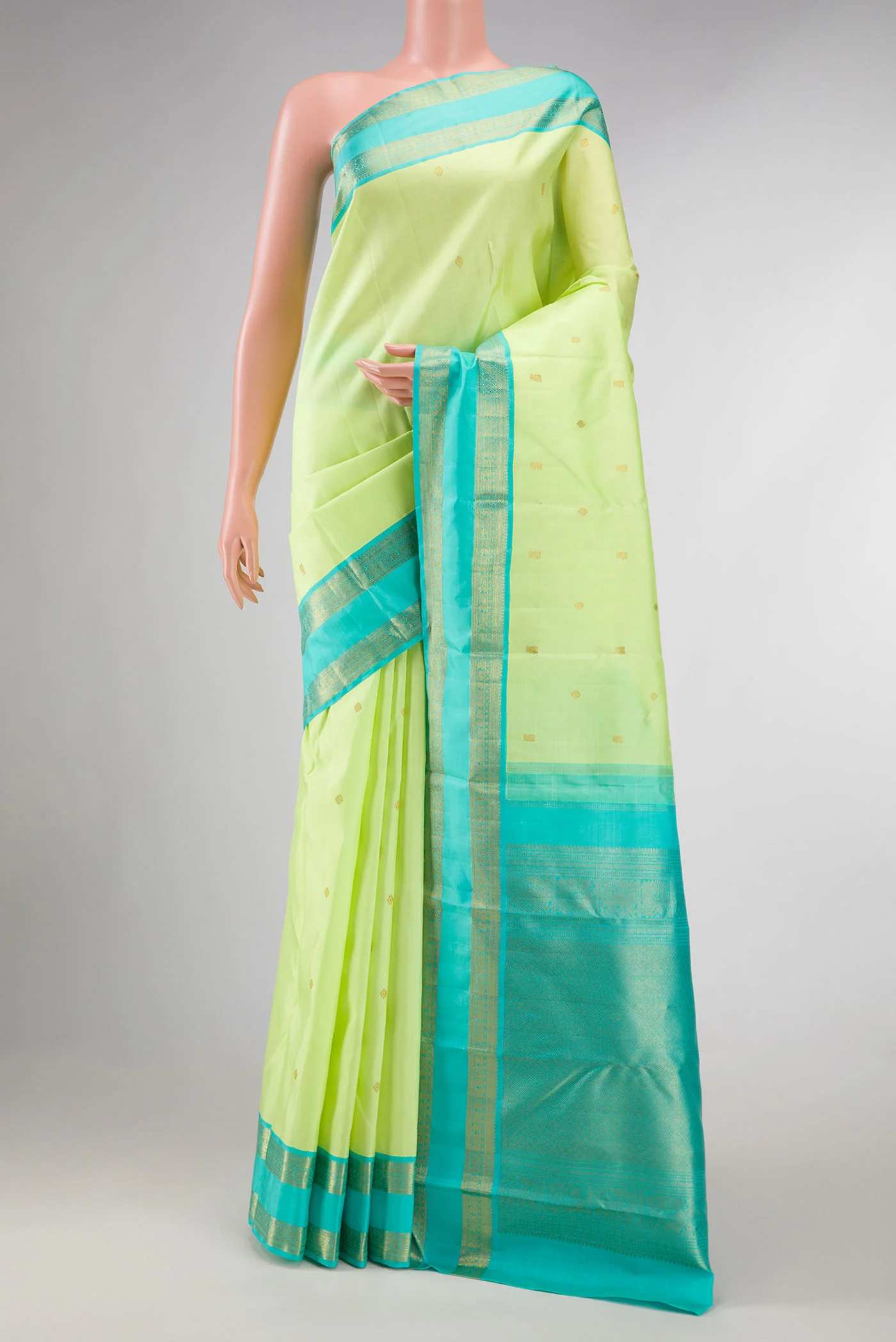 Pure Silk Pure Zari Parrot Green Dual Tone Kanchipuram Saree