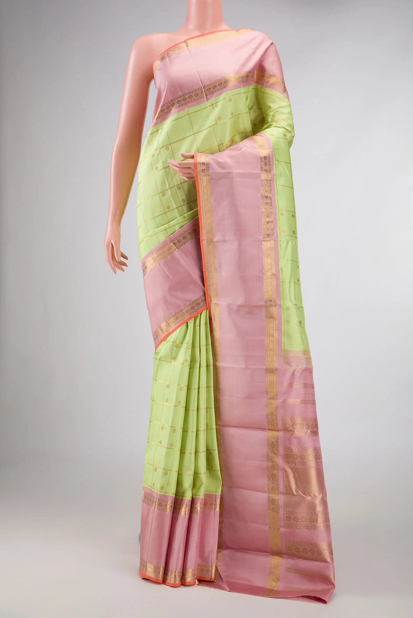 Pure Silk Pure Zari Parrot Green Dual Tone Kanjivaram Saree