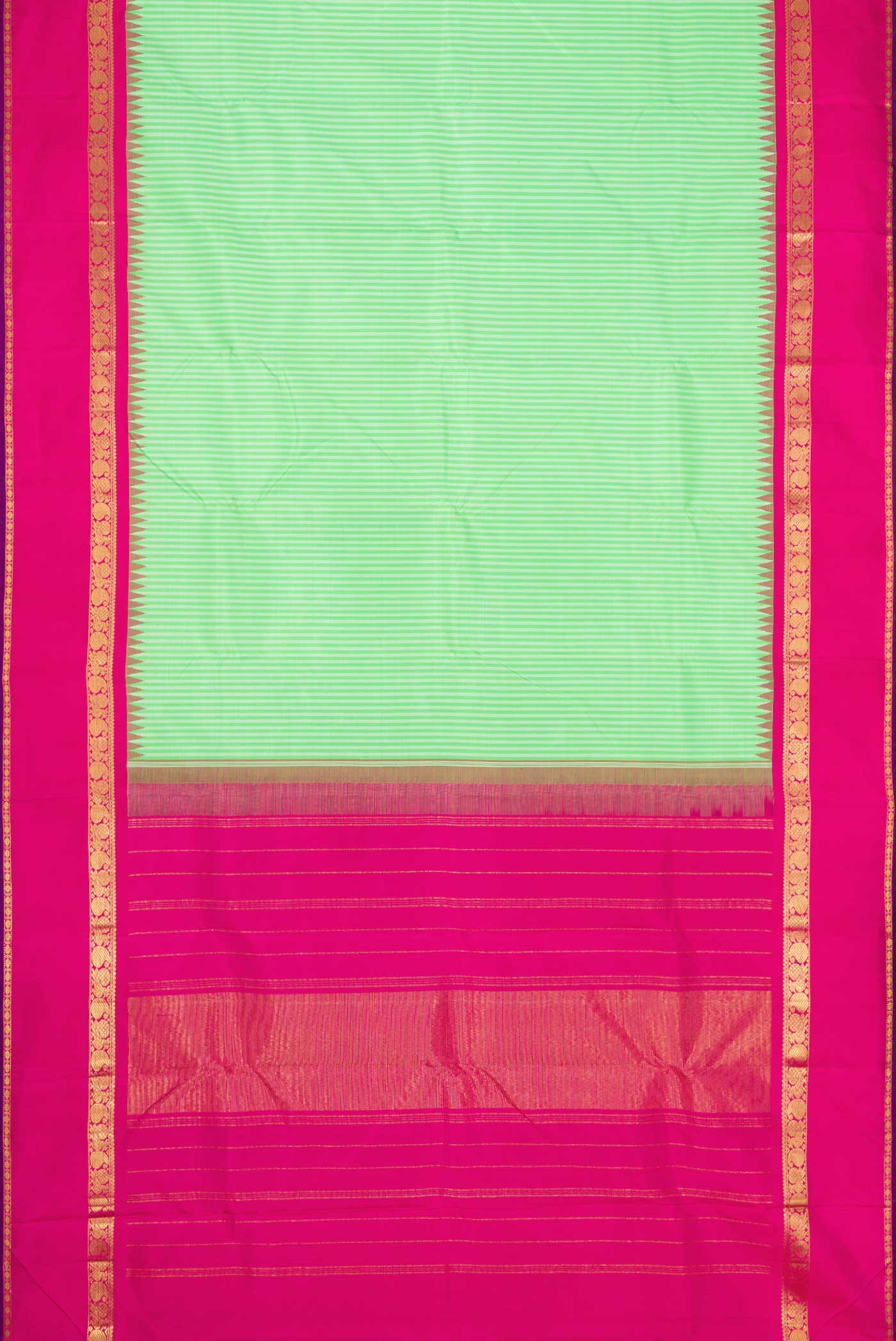 Pure Silk Pure Zari Parrot Green Dual Tone Kanjivaram Saree - Image 6