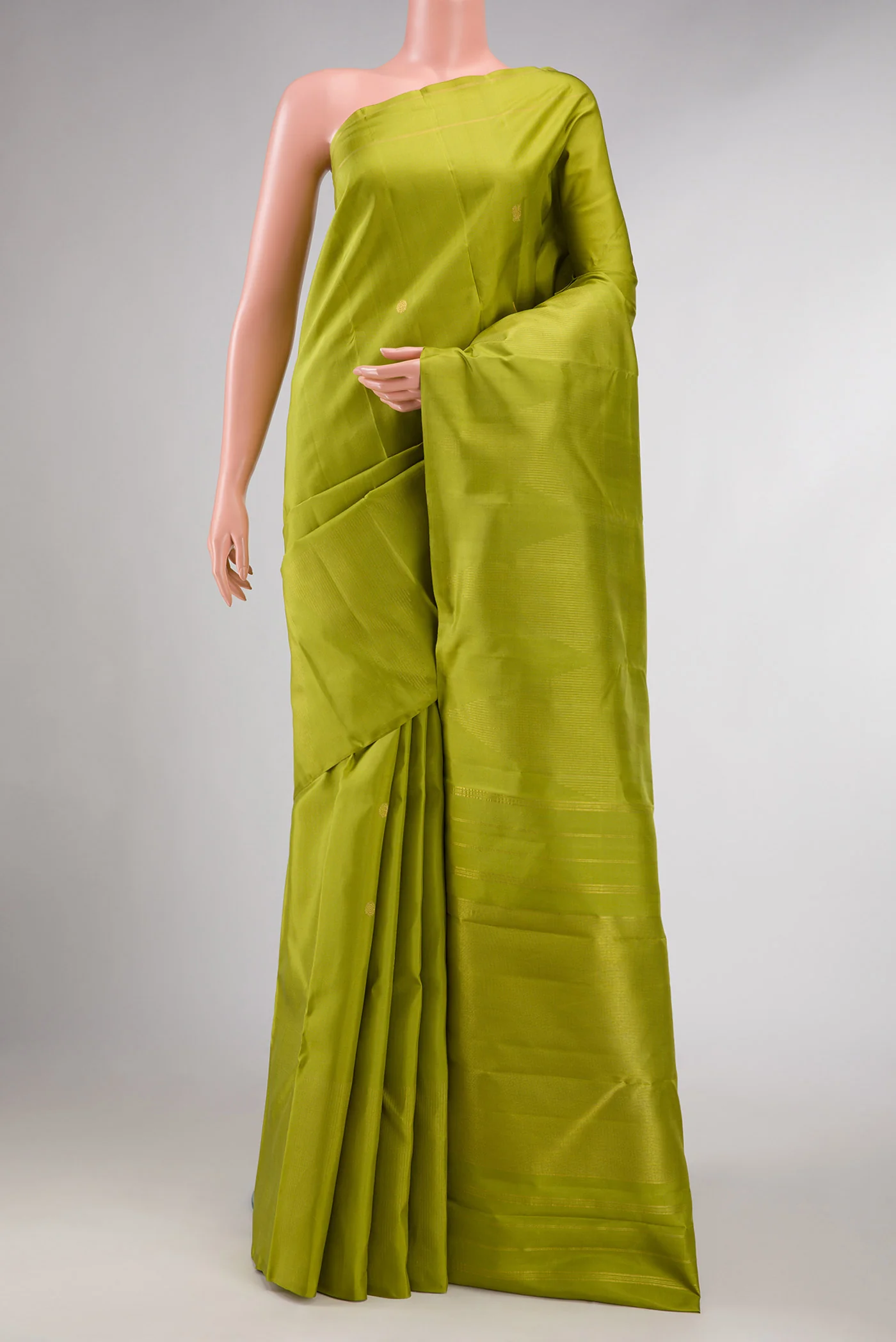 Pure Silk Pure Zari Parrot Green Dual Tone Kanjivaram Saree